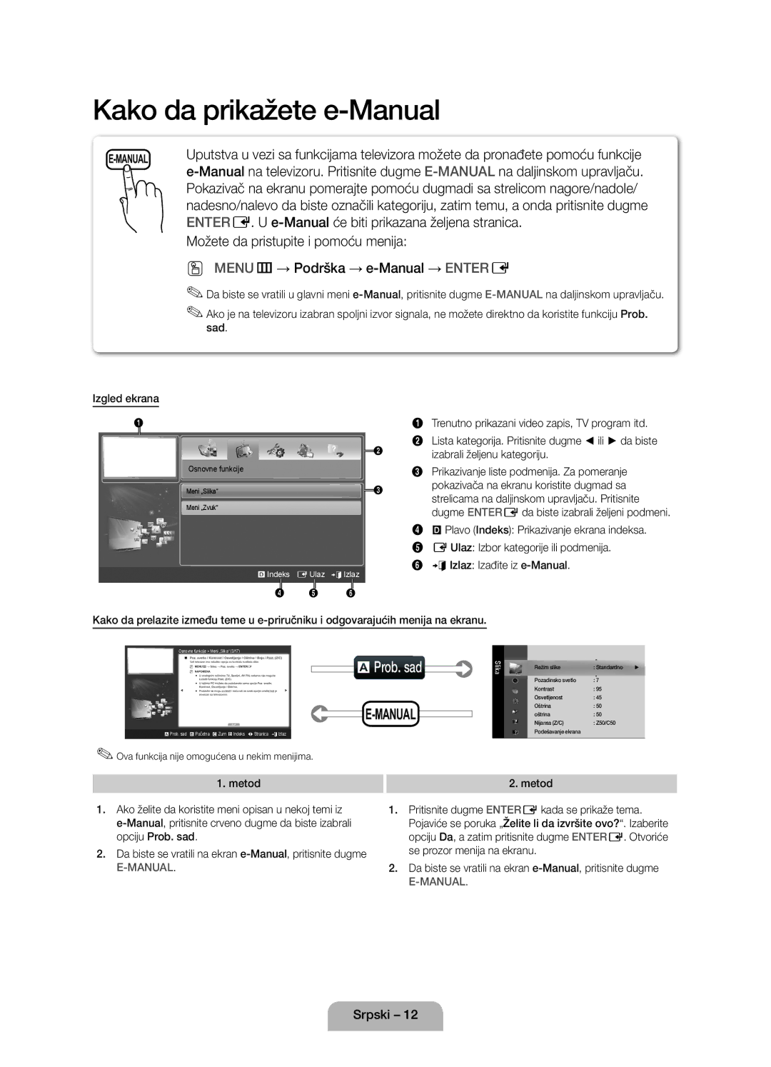 Samsung UE22D5000NWXXH, UE27D5010NWXZG, UE22D5010NWXZG manual Enter E. U e-Manual će biti prikazana željena stranica 