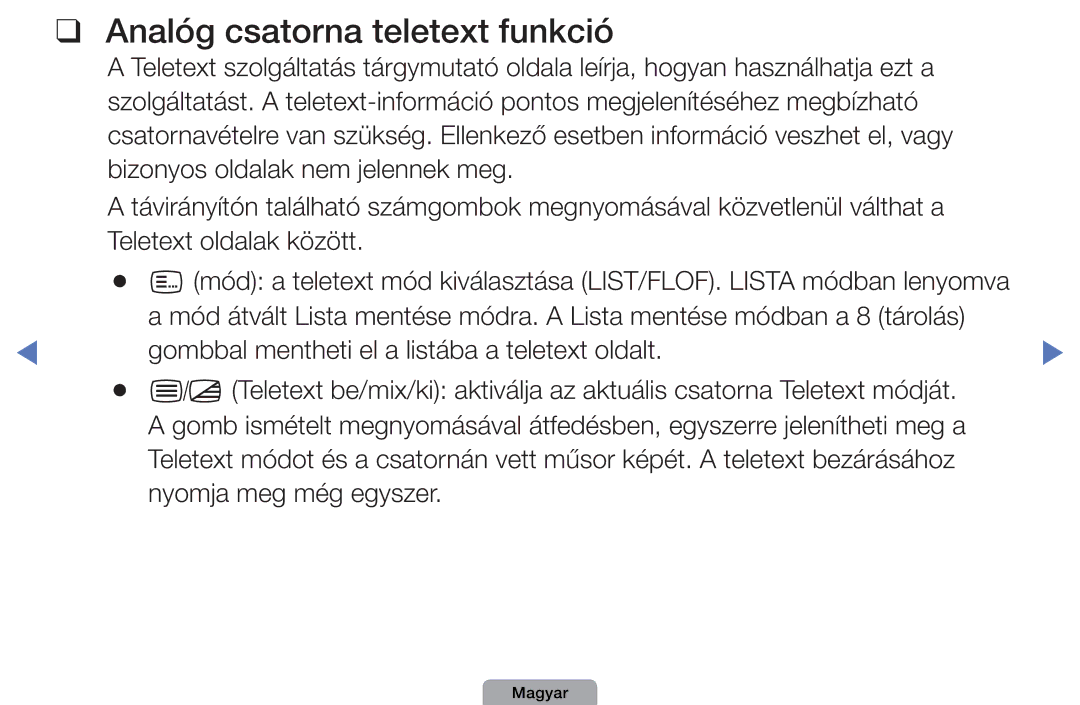 Samsung UE32D5000PWXBT, UE27D5010NWXZG, UE32D5000PWXZG, UE40D5000PWXZT, UE40D5000PWXZG manual Analóg csatorna teletext funkció 