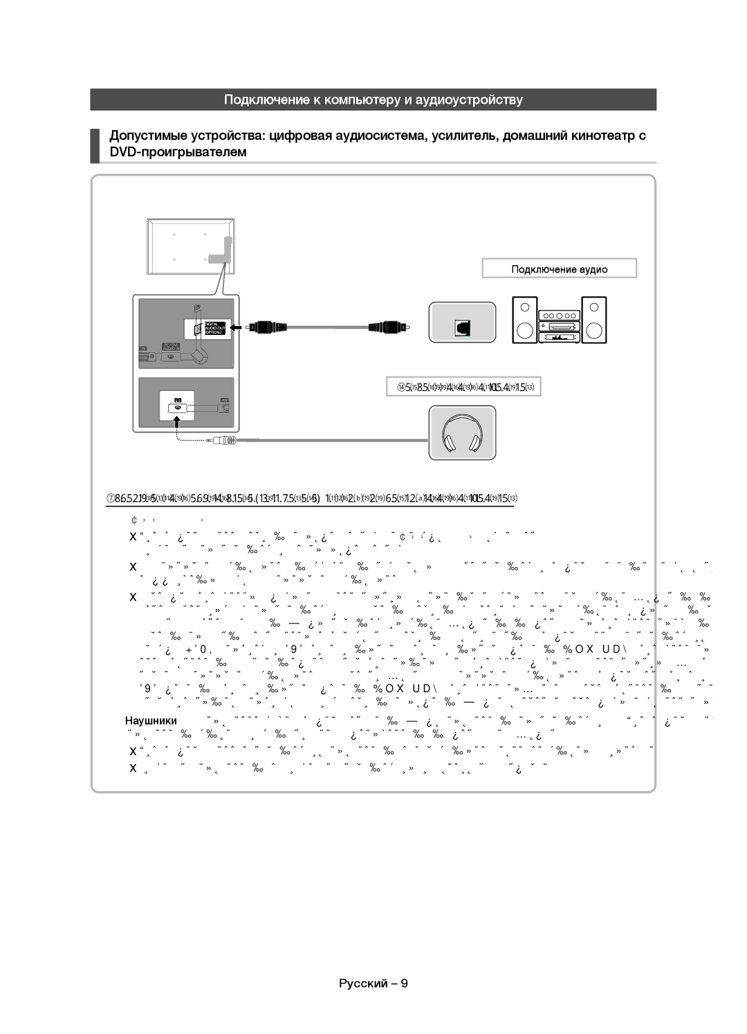 Samsung UE27D5010NWXRU, UE27D5020NWXRU, UE22D5020NWXRU manual Подключение к компьютеру и аудиоустройству, Подключение аудио 