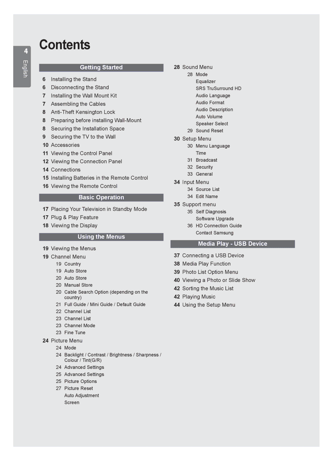 Samsung UE32B6000VWXXC, UE32B6000VWXZG, UE32B6000VWXXH manual Contents 