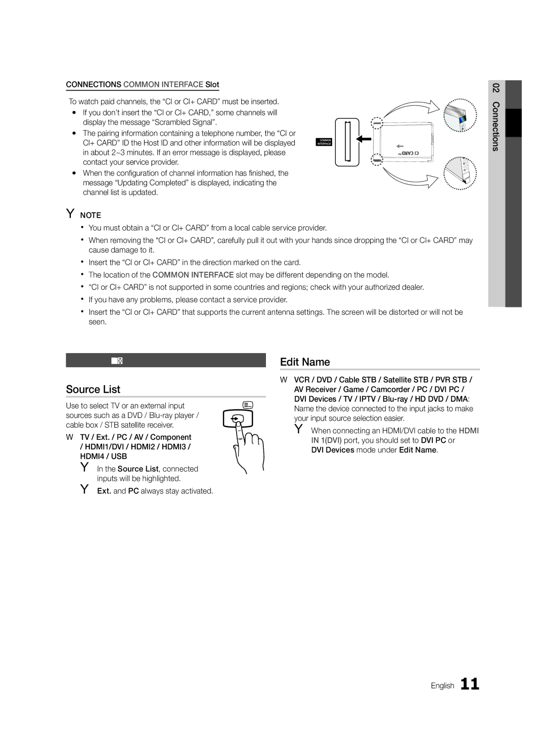 Samsung UE32C4000PWXUA manual Source List, Edit Name, Changing the Input Source, Use to select TV or an external input 