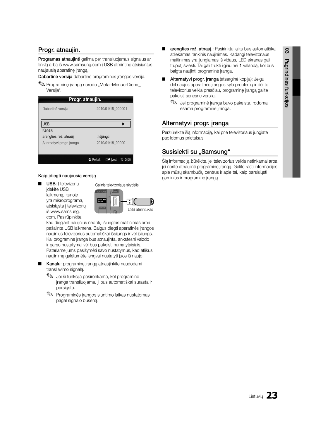 Samsung UE32C4000PWXBT manual Progr. atnaujin, Alternatyvi progr. įranga, Susisiekti su „Samsung 