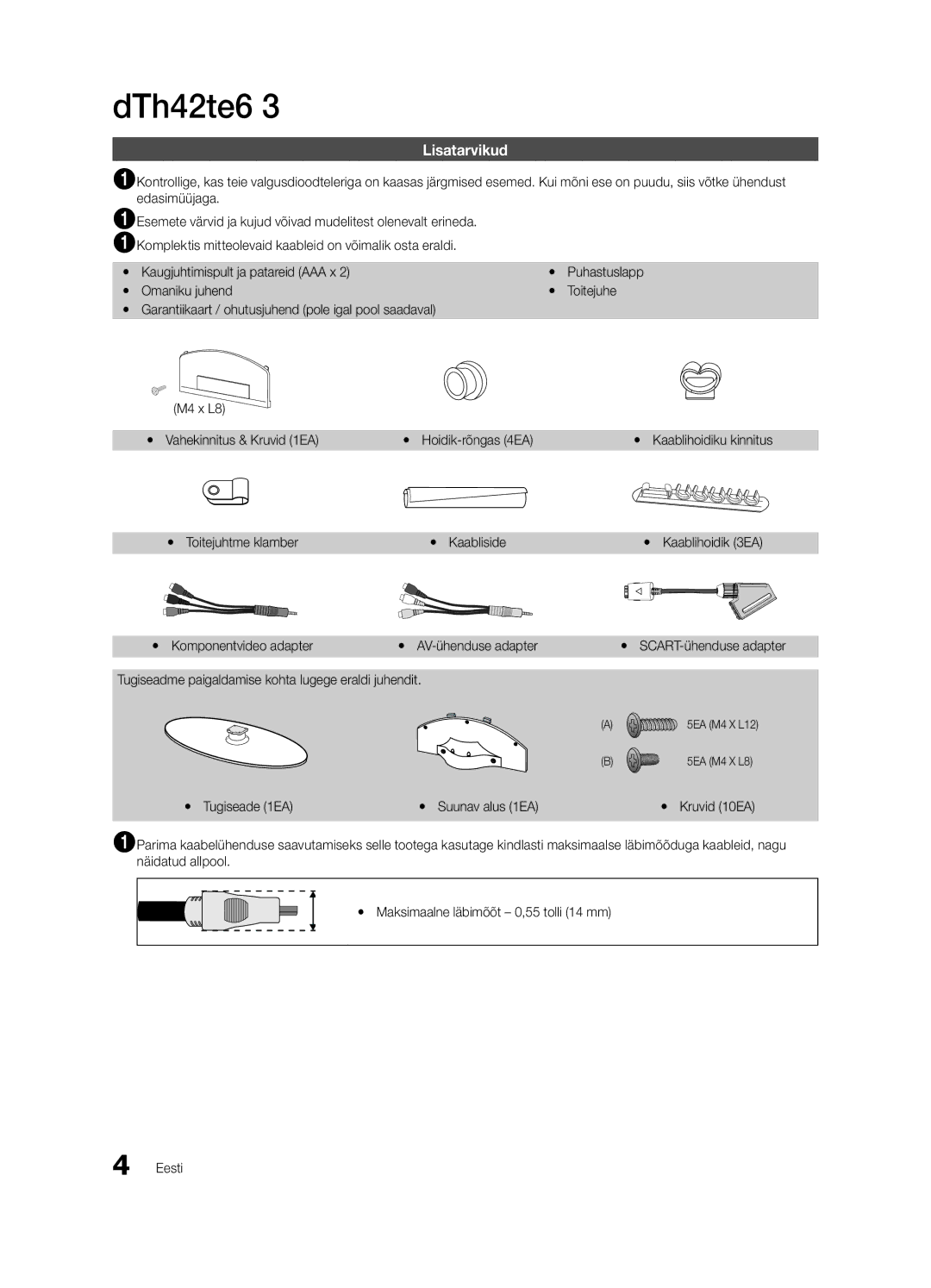 Samsung UE32C4000PWXBT manual Alustamine, Lisatarvikud 