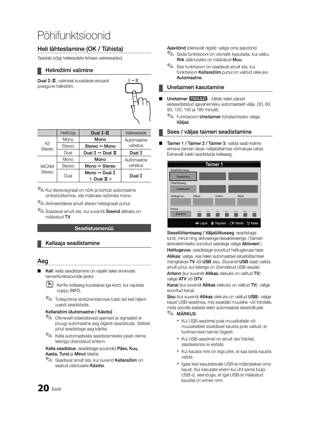 Samsung UE32C4000PWXBT manual Heli lähtestamine OK / Tühista, Aeg 