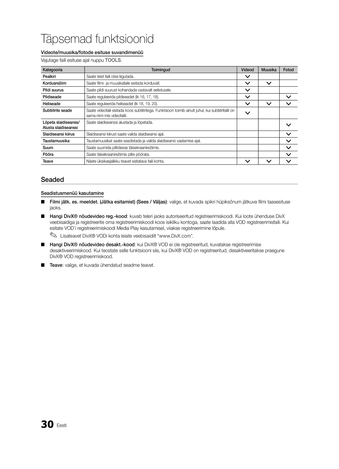 Samsung UE32C4000PWXBT manual Seaded 