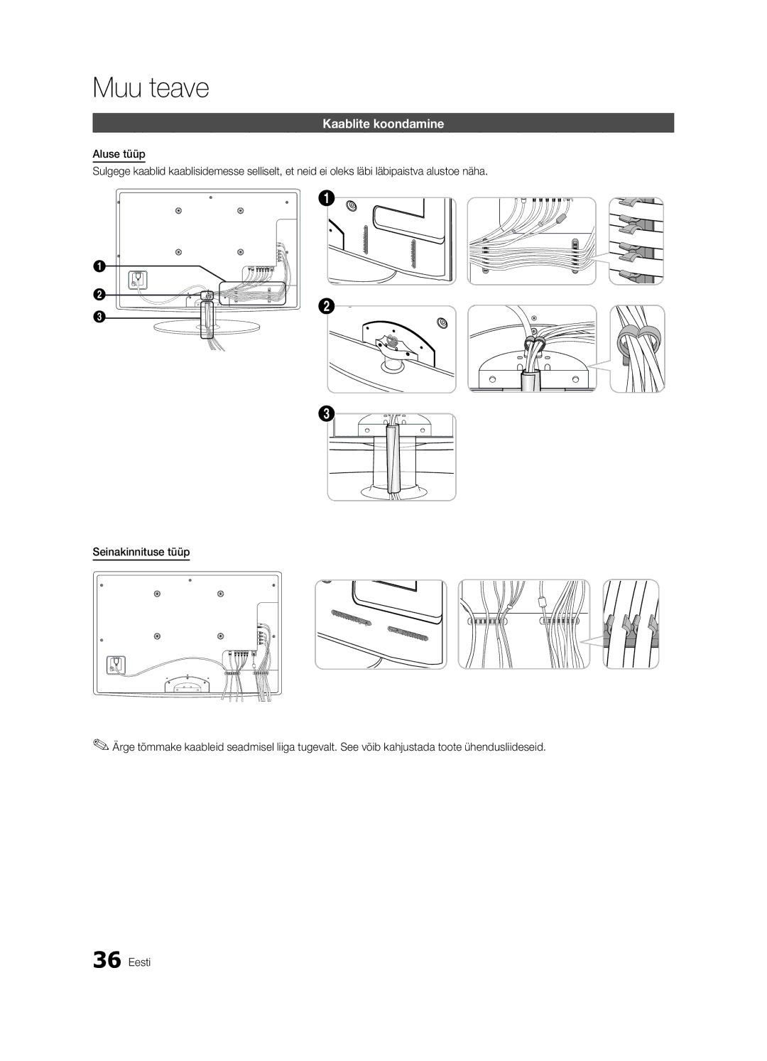 Samsung UE32C4000PWXBT manual Kaablite koondamine 