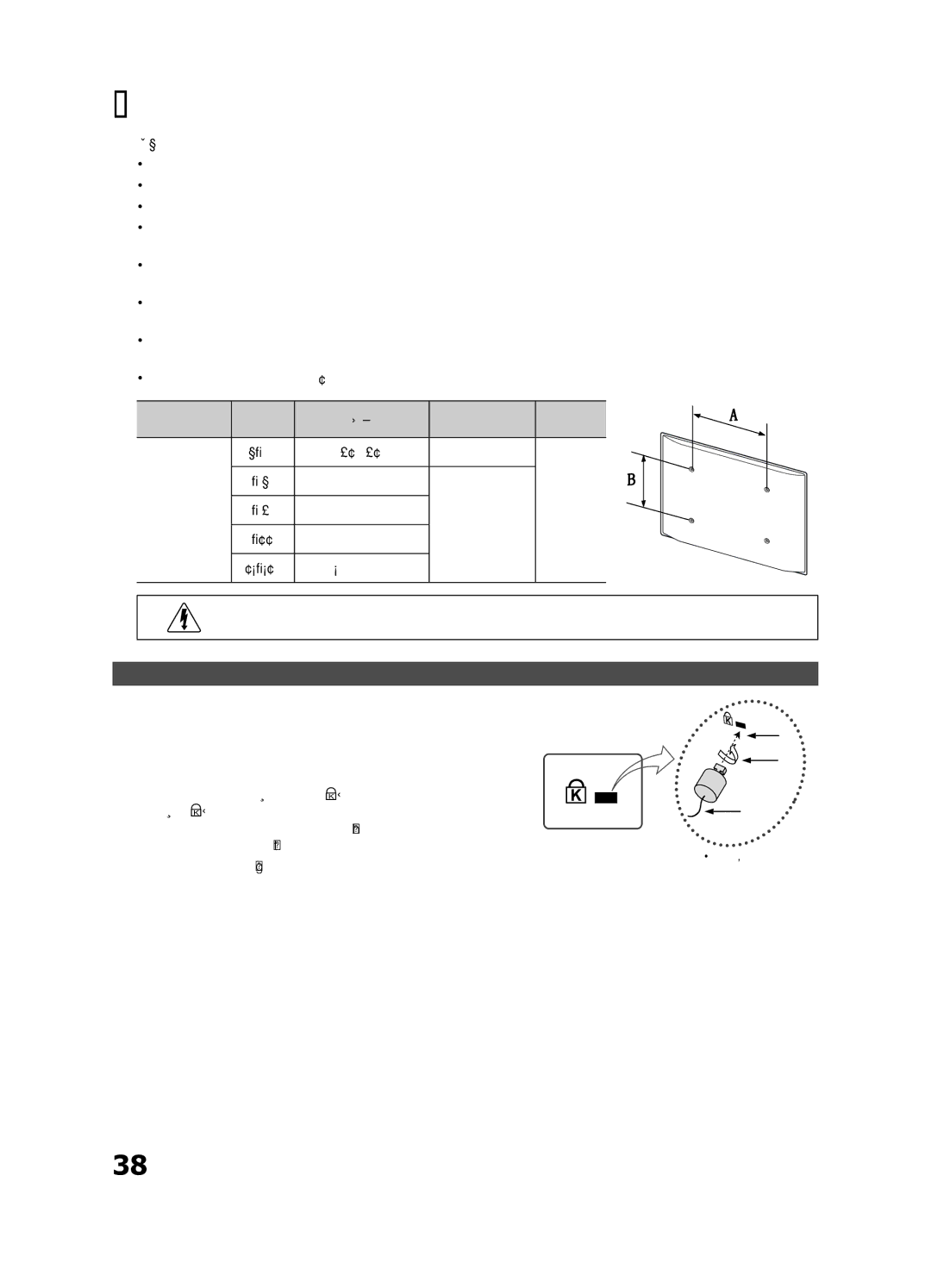 Samsung UE32C4000PWXBT manual Vargusvastane Kensingtoni lukk, Tolli Vesa tähis a * B Standardkruvi Kogus 