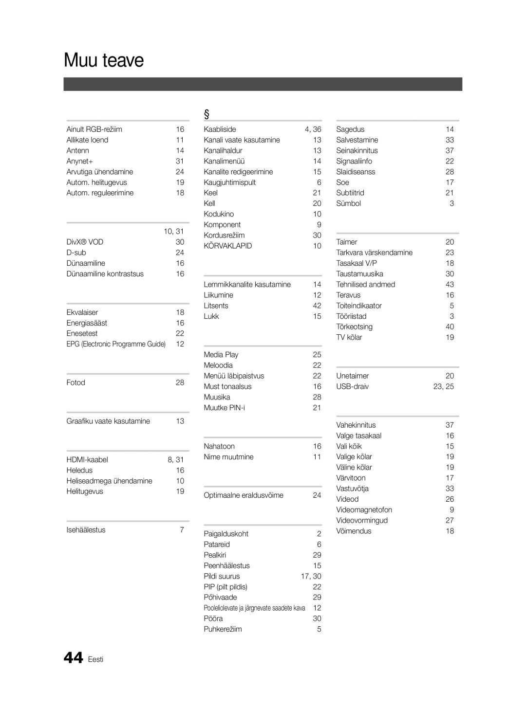 Samsung UE32C4000PWXBT manual Register, Kõrvaklapid 