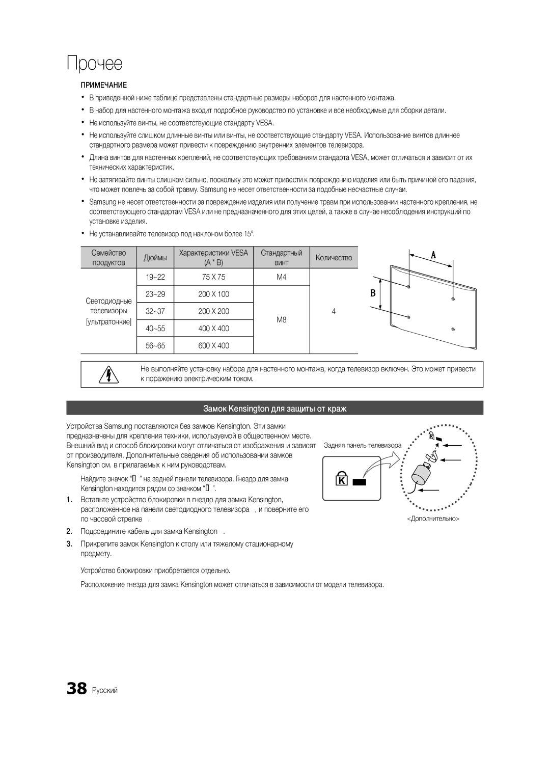 Samsung UE32C4000PWXBT Замок Kensington для защиты от краж, Kensington находится рядом со значком K, По часовой стрелке 