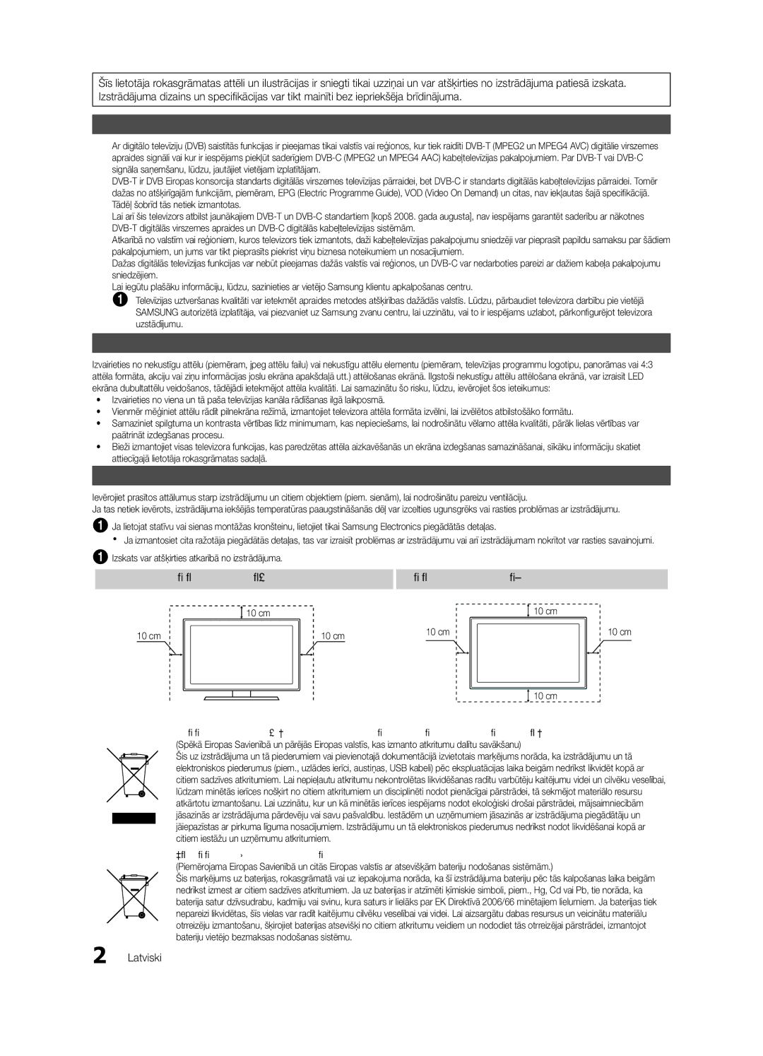 Samsung UE32C4000PWXBT manual Uzstādīšanas vietas nodrošināšana, Uzstādīšana, izmantojot statīvu, Latviski 