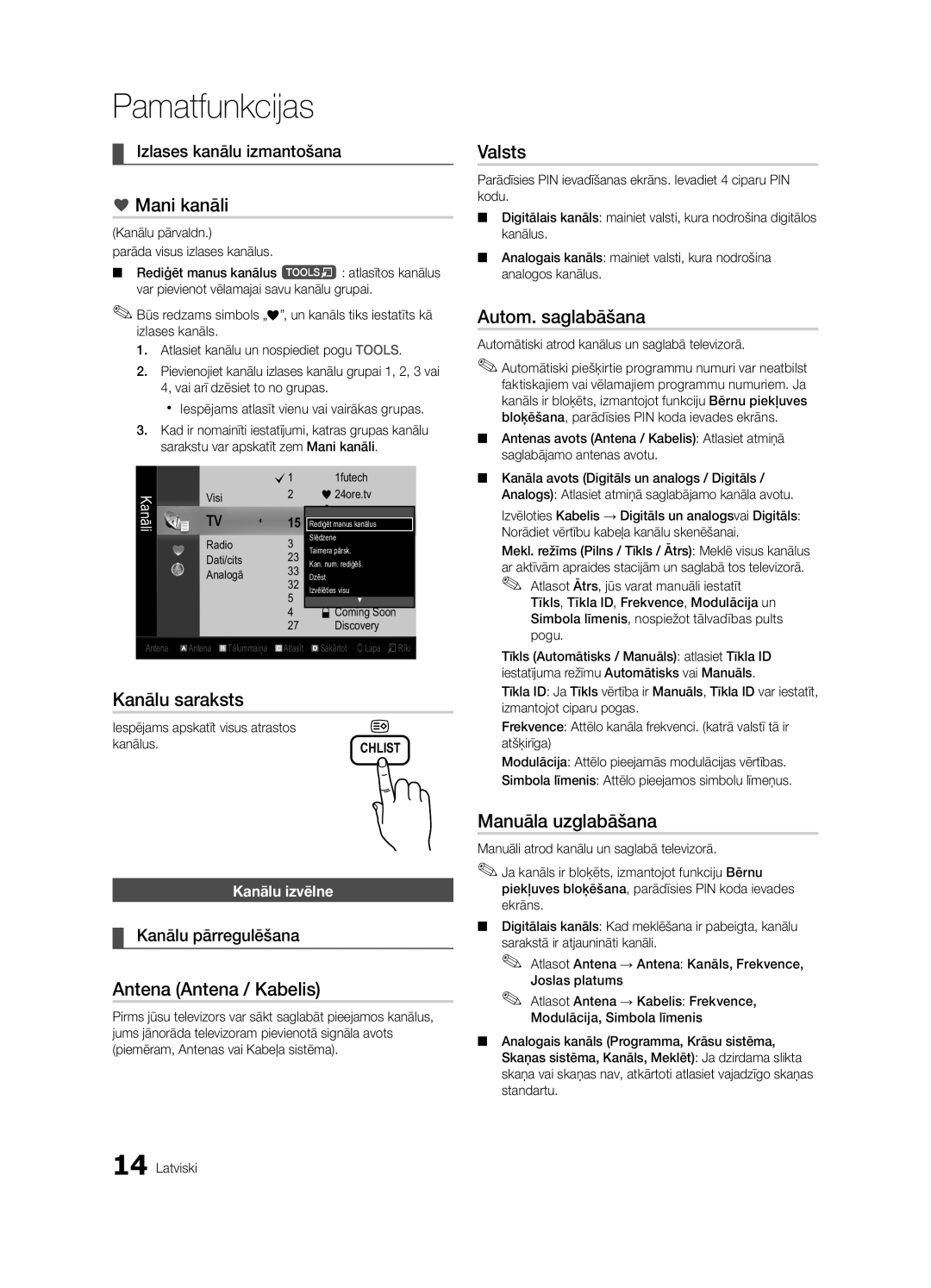 Samsung UE32C4000PWXBT manual Pamatfunkcijas 