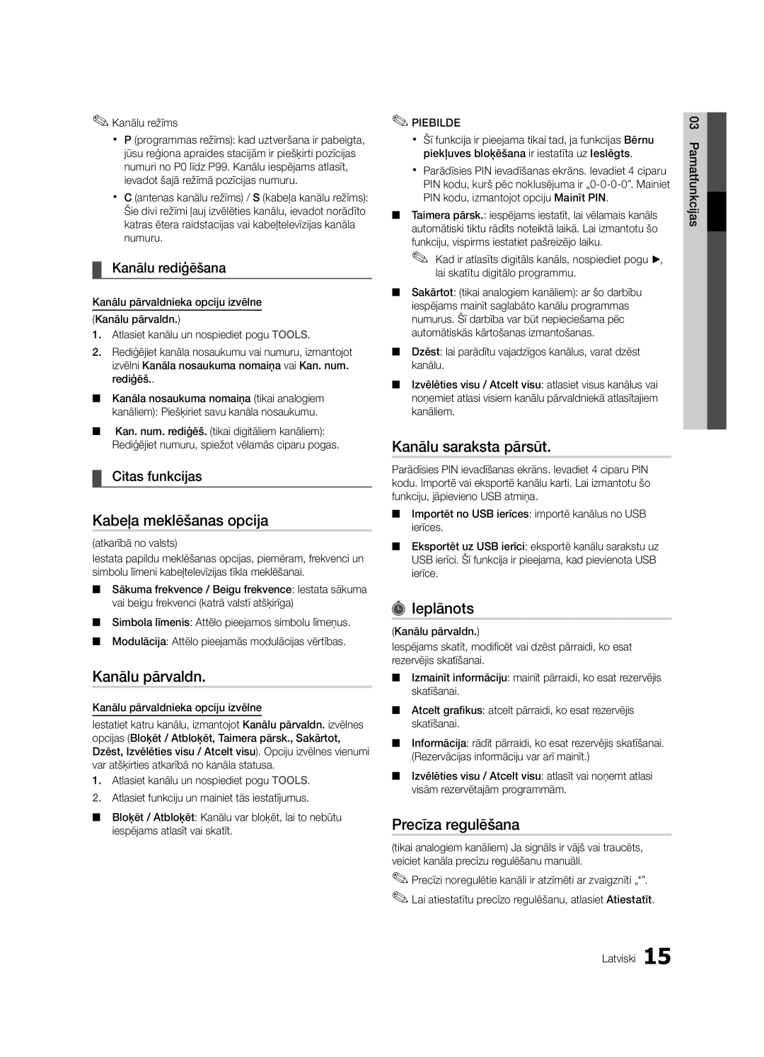 Samsung UE32C4000PWXBT manual Kabeļa meklēšanas opcija, Kanālu saraksta pārsūt, Ieplānots, Precīza regulēšana 