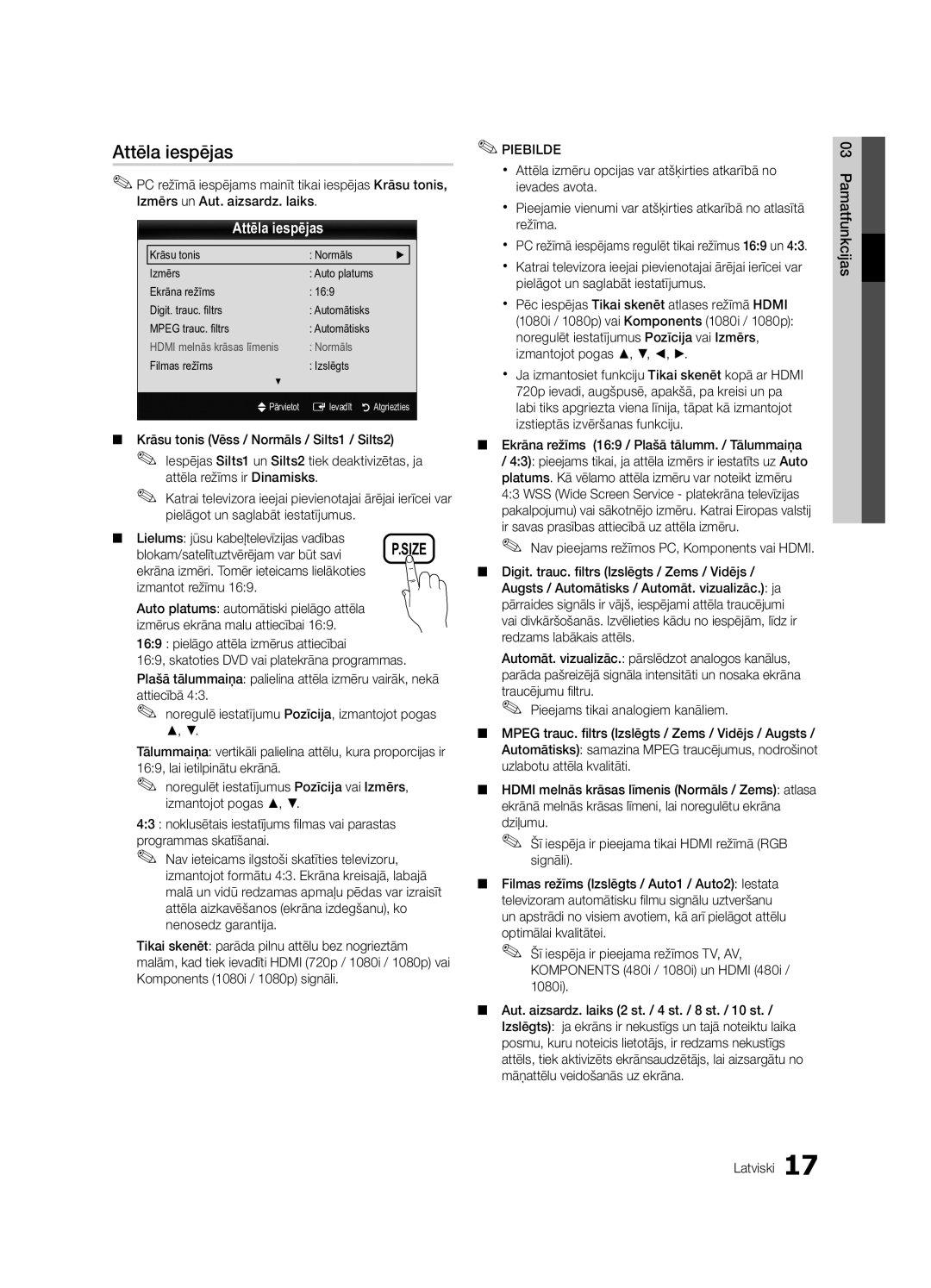 Samsung UE32C4000PWXBT manual Attēla iespējas, Filmas režīms Izslēgts, Xx PC režīmā iespējams regulēt tikai režīmus 169 un 