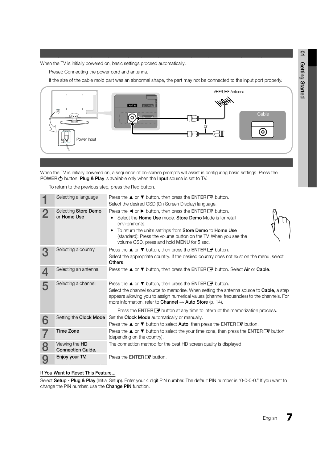 Samsung UE32C4000PWXBT manual Connecting to an Antenna, Plug & Play Initial Setup 