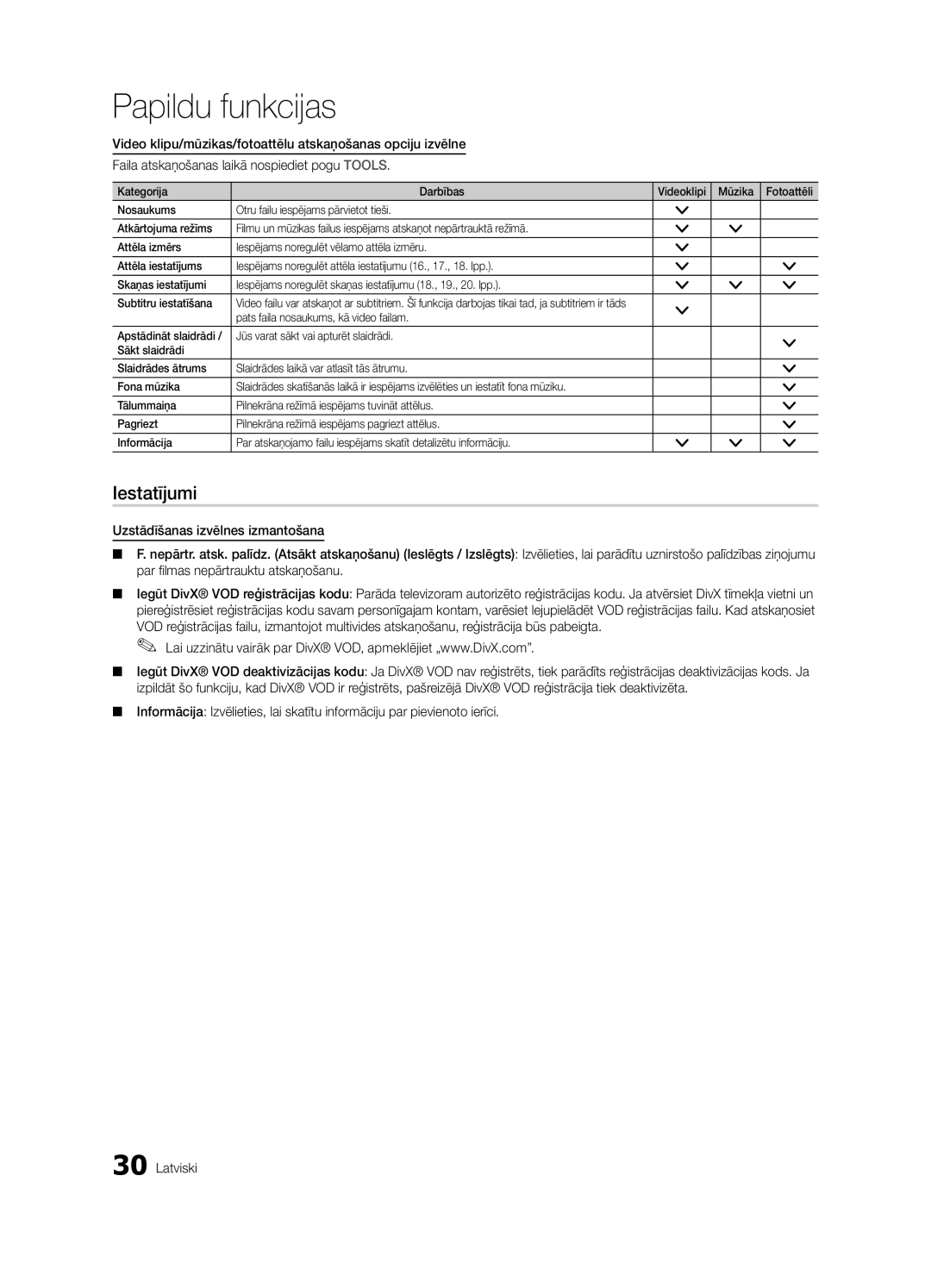 Samsung UE32C4000PWXBT manual Iestatījumi 