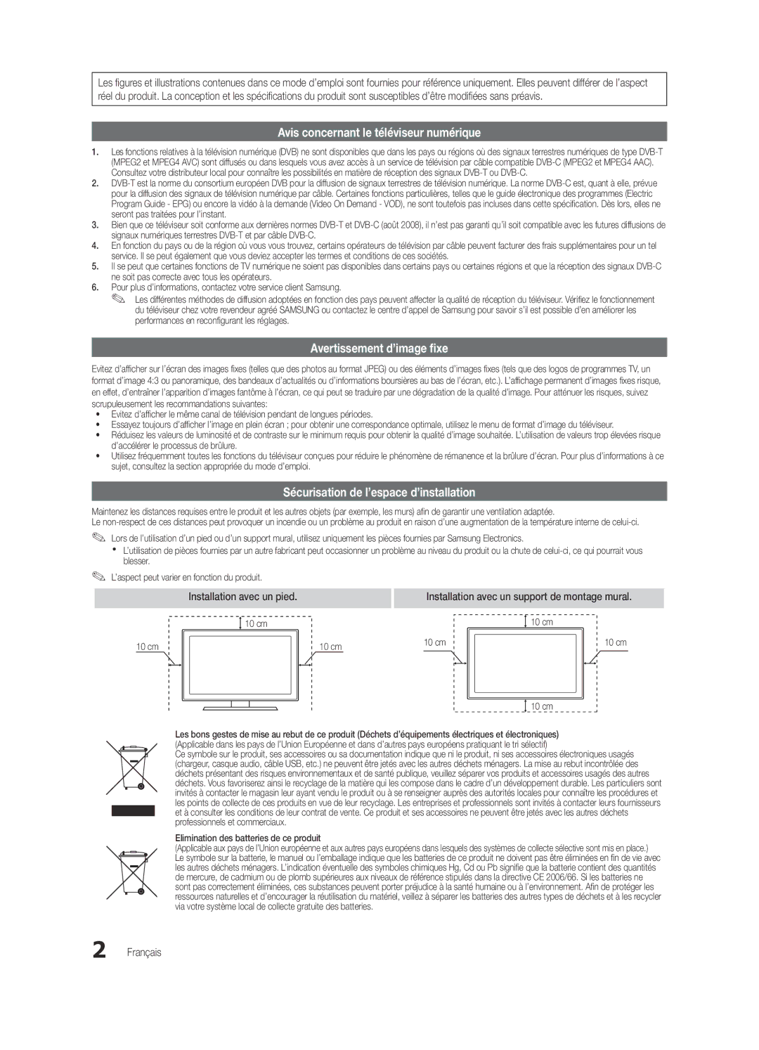 Samsung UE22C4010PWXZF, UE32C4000PWXXH, UE22C4010PWXXN Avis concernant le téléviseur numérique, Avertissement d’image fixe 