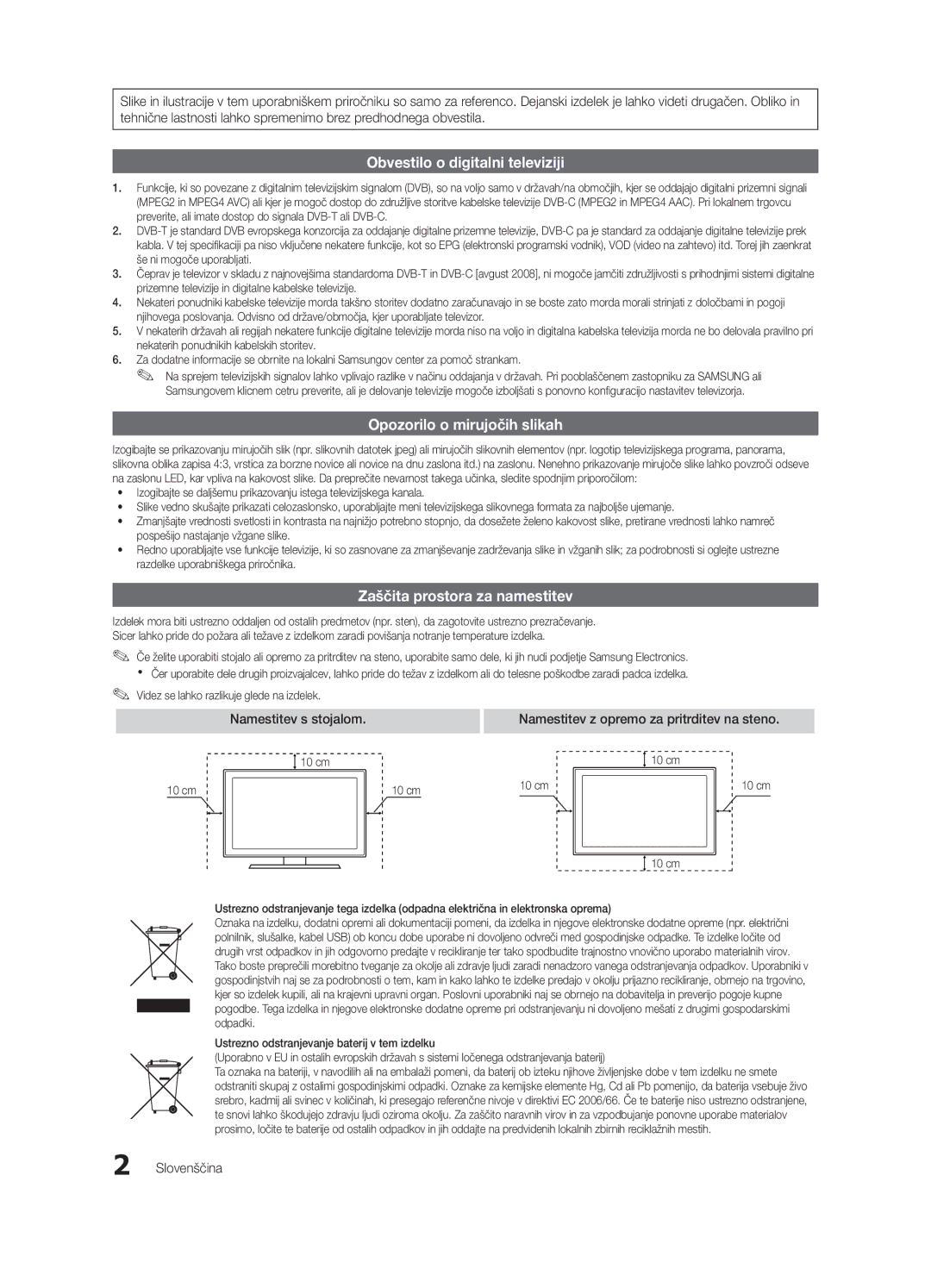 Samsung UE32C4000PWXZG Zaščita prostora za namestitev, Namestitev s stojalom, Namestitev z opremo za pritrditev na steno 