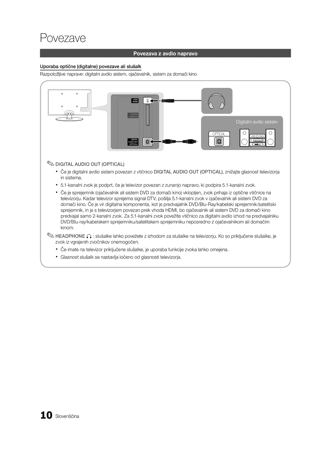 Samsung UE32C4000PWXZG, UE32C4000PWXXH, UE32C4000PWXXN, UE32C4000PWXXC, UE32C4000PWXZF manual Povezava z avdio napravo 