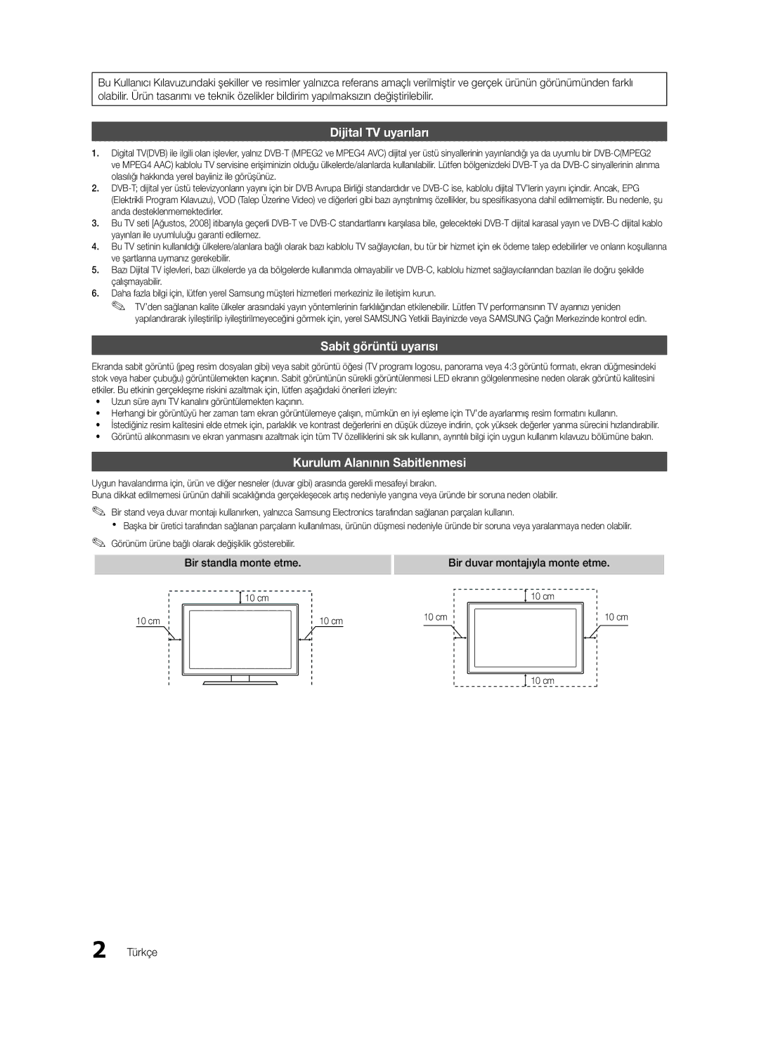 Samsung UE32C4000PWXZT, UE32C4000PWXXH, UE32C4000PWXXN, UE32C4000PWXZG manual Bir duvar montajıyla monte etme, Türkçe 