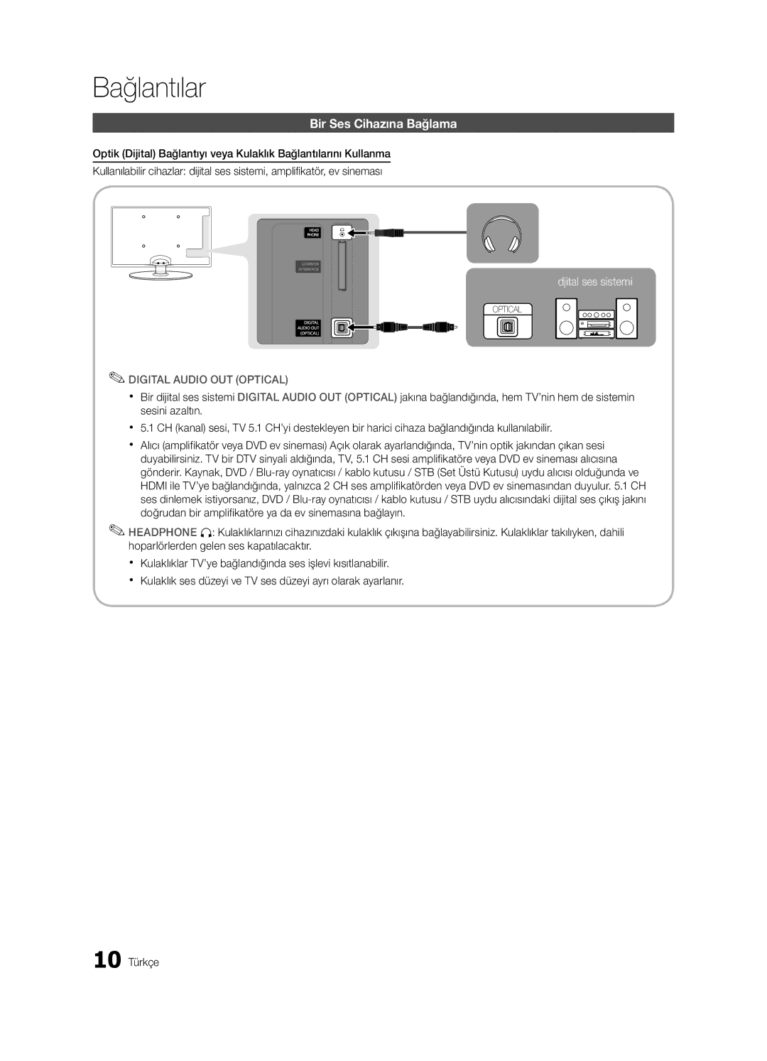 Samsung UE32C4000PWXZT, UE32C4000PWXXH, UE32C4000PWXXN, UE32C4000PWXZG, UE32C4000PWXXC manual Bir Ses Cihazına Bağlama 