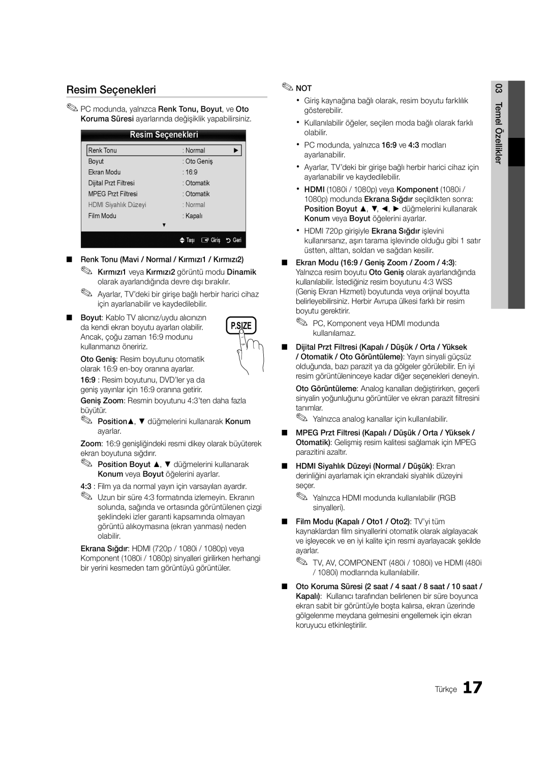 Samsung UE32C4000PWXBT, UE32C4000PWXXH Resim Seçenekleri, Renk Tonu Mavi / Normal / Kırmızı1 / Kırmızı2, Film Modu Kapalı 