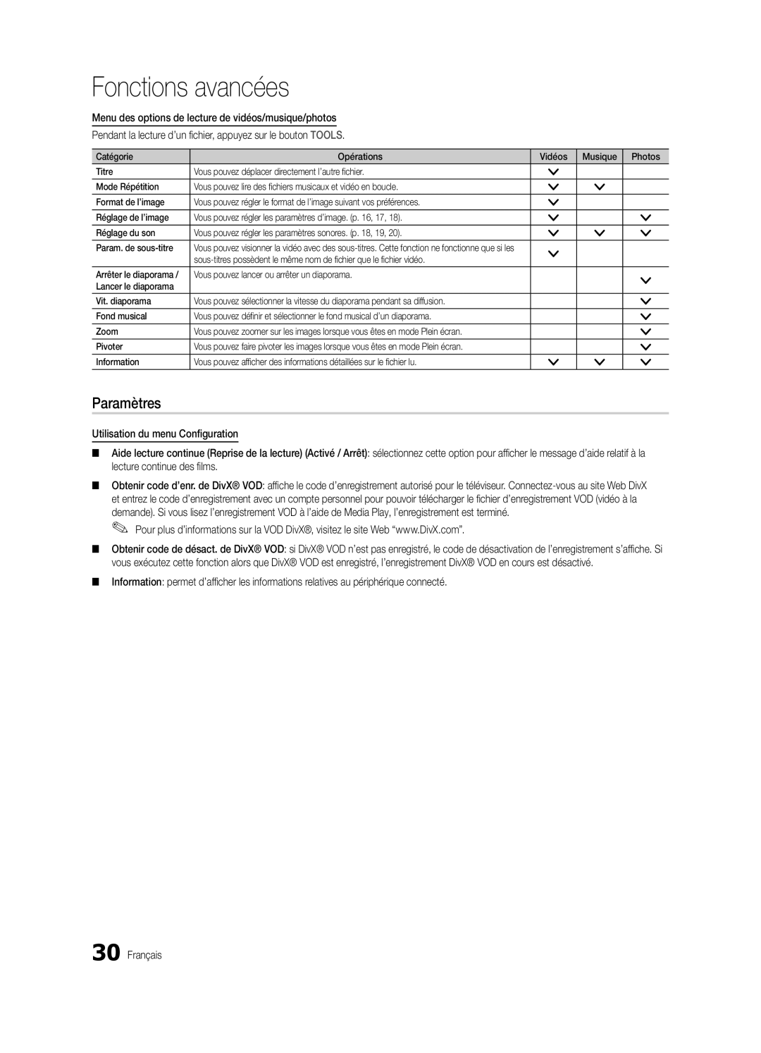 Samsung UE32C4000PWXZG, UE32C4000PWXXH, UE32C4000PWXXN, UE32C4000PWXXC, UE32C4000PWXZF, UE32C4000PWXBT manual Paramètres 