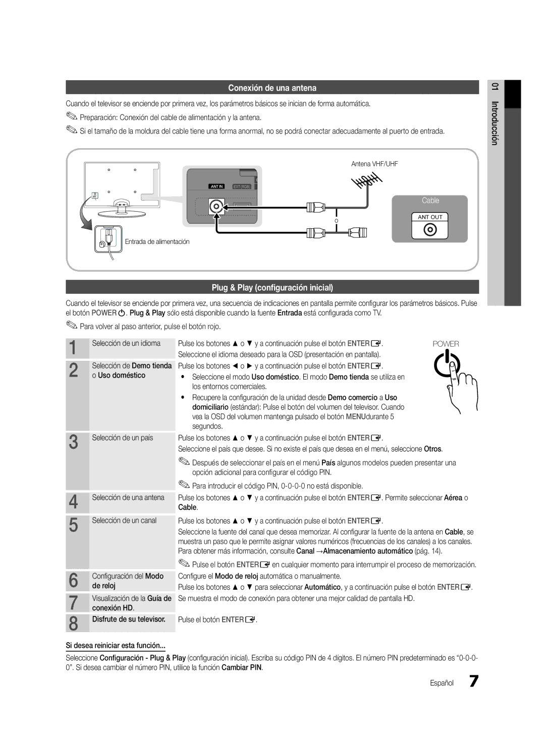 Samsung UE32C4000PWXXU, UE32C4000PWXXH Conexión de una antena, Plug & Play configuración inicial, Los entornos comerciales 