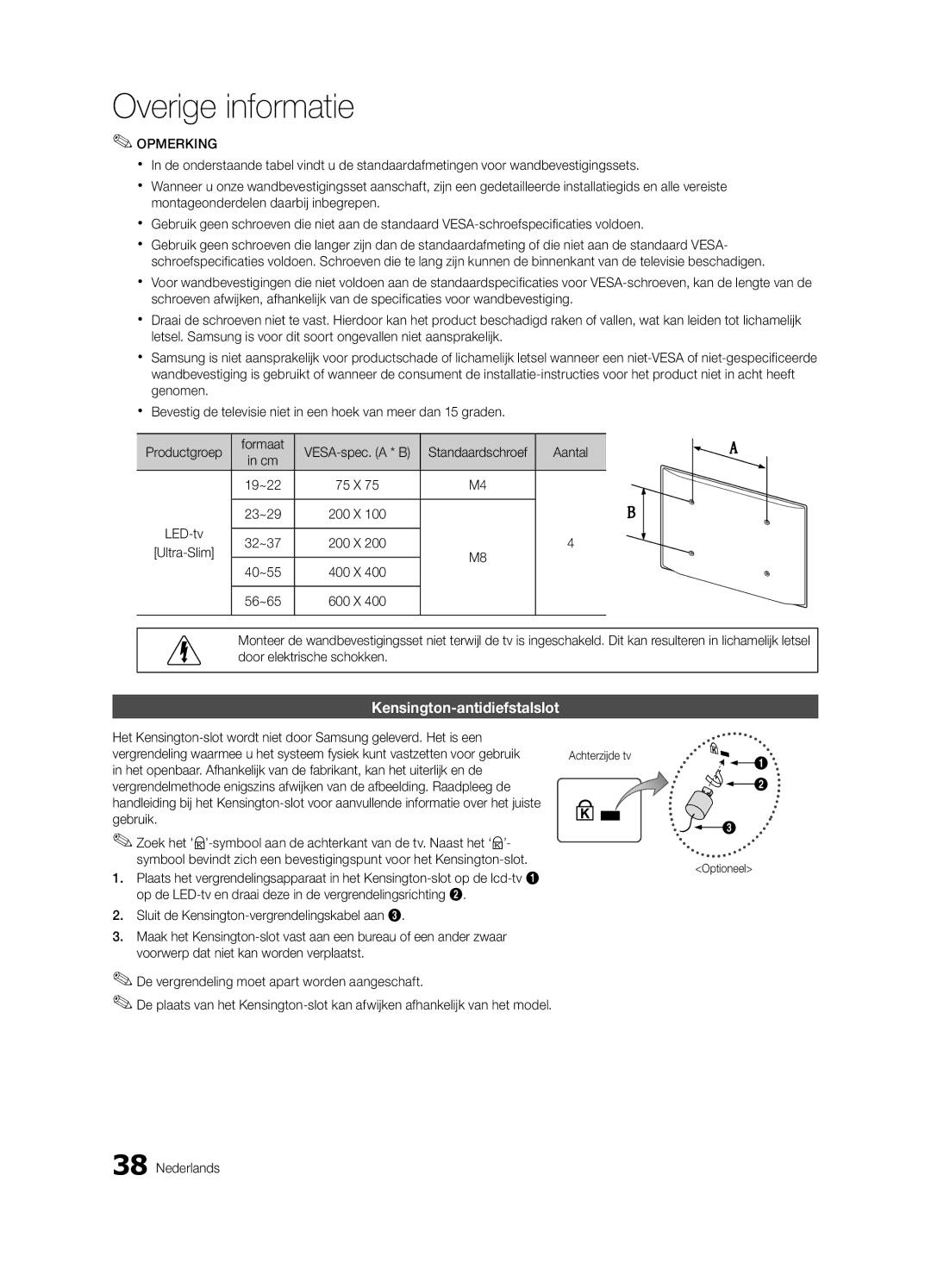 Samsung UE32C4000PWXXH, UE32C4000PWXXN, UE32C4000PWXZG, UE32C4000PWXXC Kensington-antidiefstalslot, Aantal, Achterzijde tv 