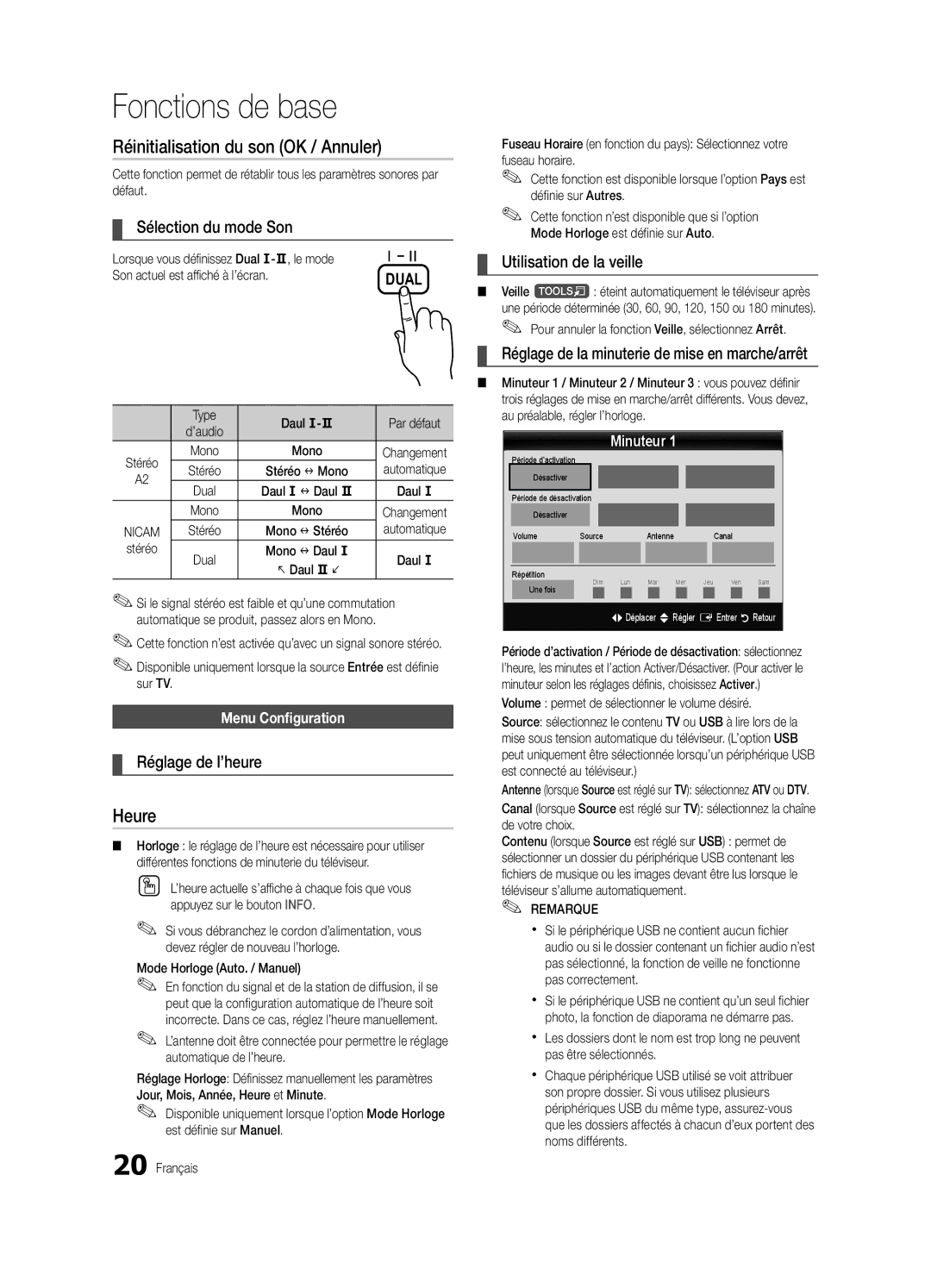 Samsung UE32C4000PWXZF, UE32C4000PWXXH, UE32C4000PWXXN, UE32C4000PWXZG manual Réinitialisation du son OK / Annuler, Heure 