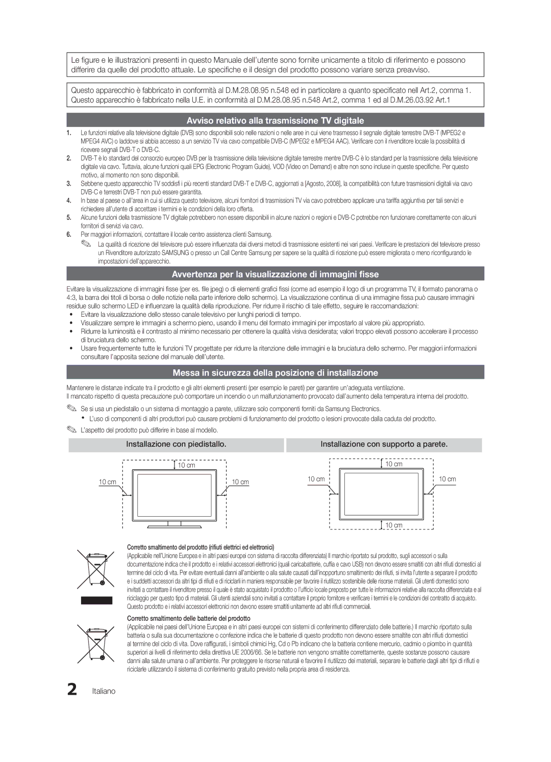 Samsung UE32C4000PWXZT manual Messa in sicurezza della posizione di installazione, Installazione con piedistallo, Italiano 