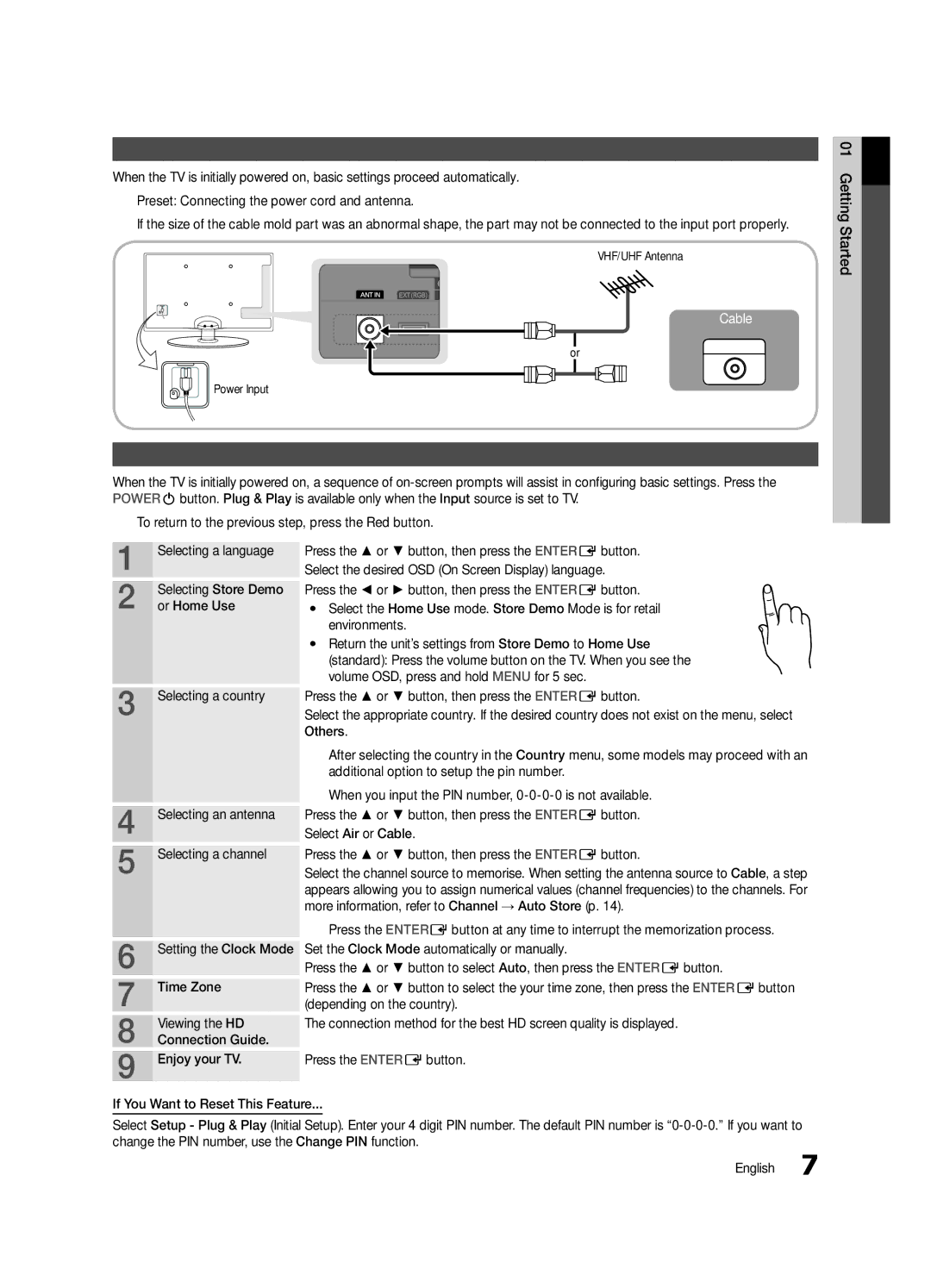 Samsung UE32C4000PWXXU, UE32C4000PWXXH, UE32C4000PWXXN, UE32C4000PWXZG Connecting to an Antenna, Plug & Play Initial Setup 