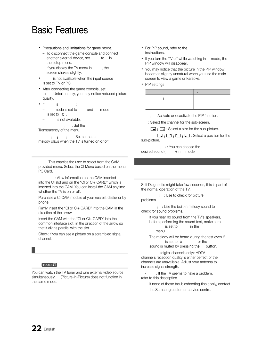 Samsung UE32C4000PWXZT, UE32C4000PWXXH manual Common Interface, PIP t, Self Diagnosis, Picture In Picture PIP, Support Menu 
