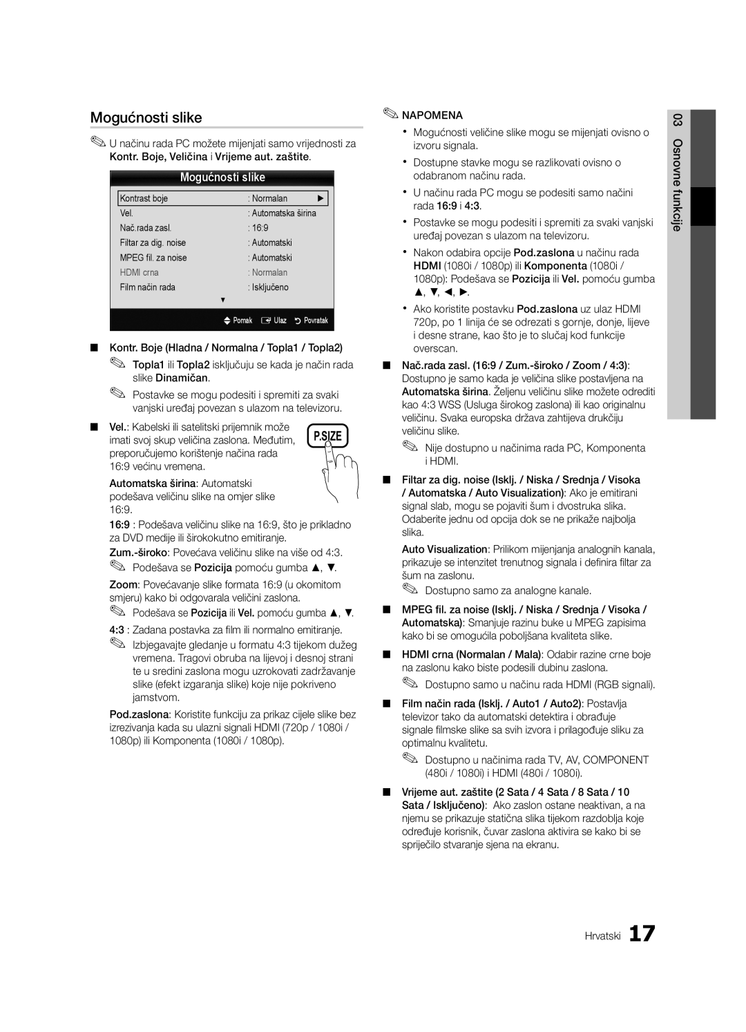 Samsung UE32C4000PWXBT, UE32C4000PWXXH, UE32C4000PWXXN, UE32C4000PWXZG, UE32C4000PWXXC, UE32C4000PWXZF manual Mogućnosti slike 