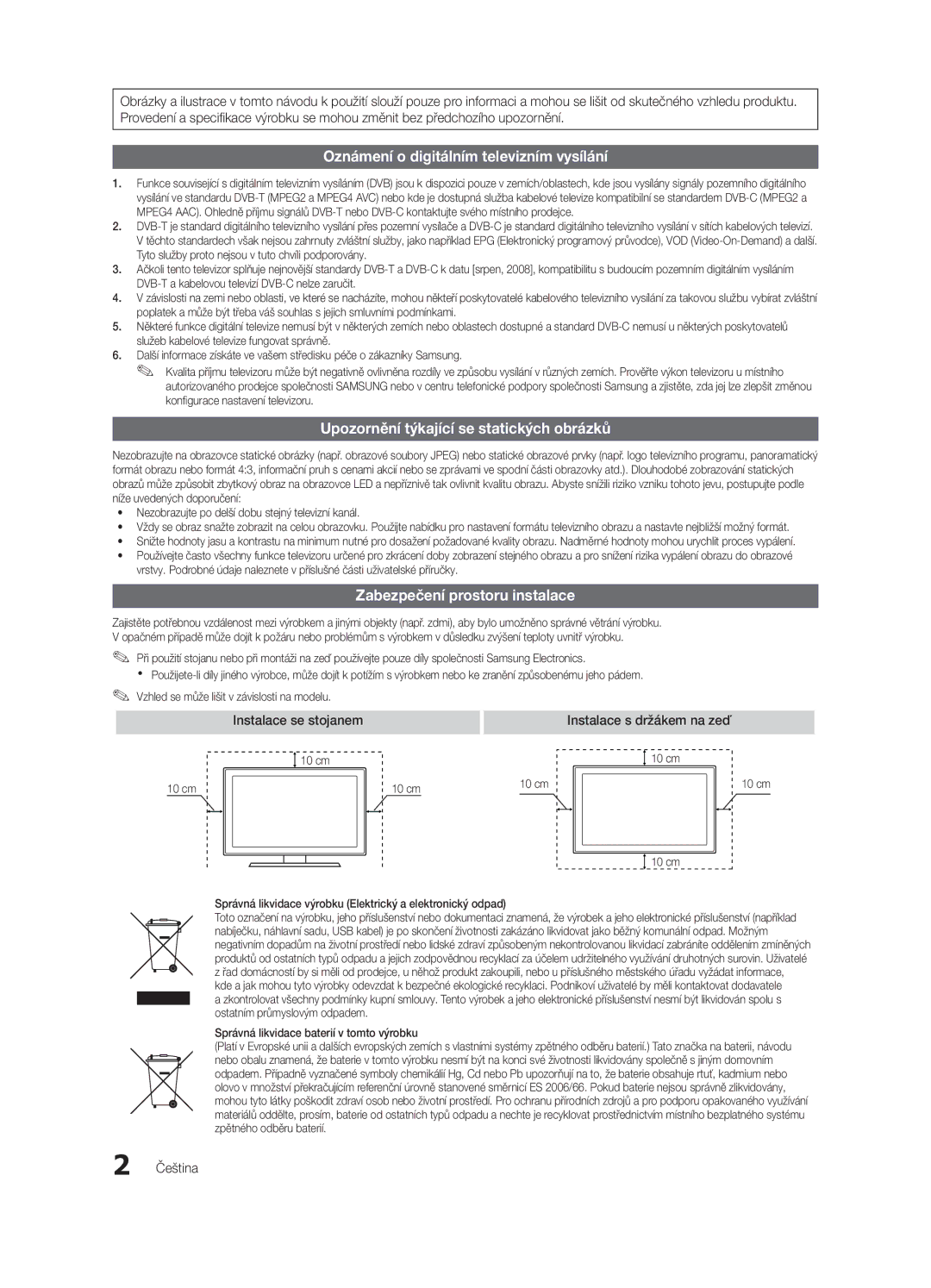 Samsung UE32C4000PWXZG, UE32C4000PWXXH, UE32C4000PWXXN, UE32C4000PWXXC, UE32C4000PWXZF Čeština, Instalace s držákem na zeď 