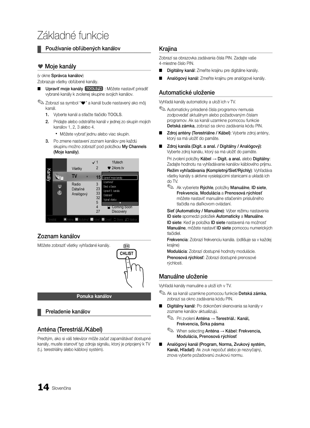 Samsung UE32C4000PWXZG manual Krajina, Automatické uloženie, Zoznam kanálov, Anténa Terestriál./Kábel, Manuálne uloženie 