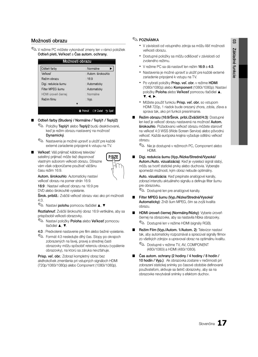 Samsung UE32C4000PWXBT, UE32C4000PWXXH, UE32C4000PWXXN, UE32C4000PWXZG, UE32C4000PWXXC, UE32C4000PWXZF manual Možnosti obrazu 