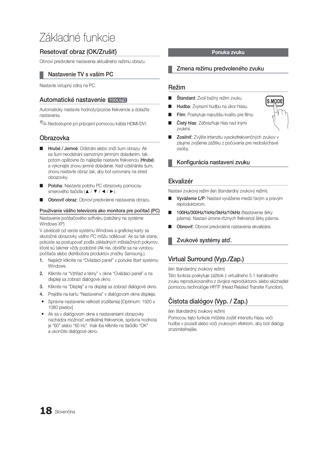 Samsung UE32C4000PWXZT, UE32C4000PWXXH manual Resetovať obraz OK/Zrušiť, Automatické nastavenie t, Virtual Surround Vyp./Zap 