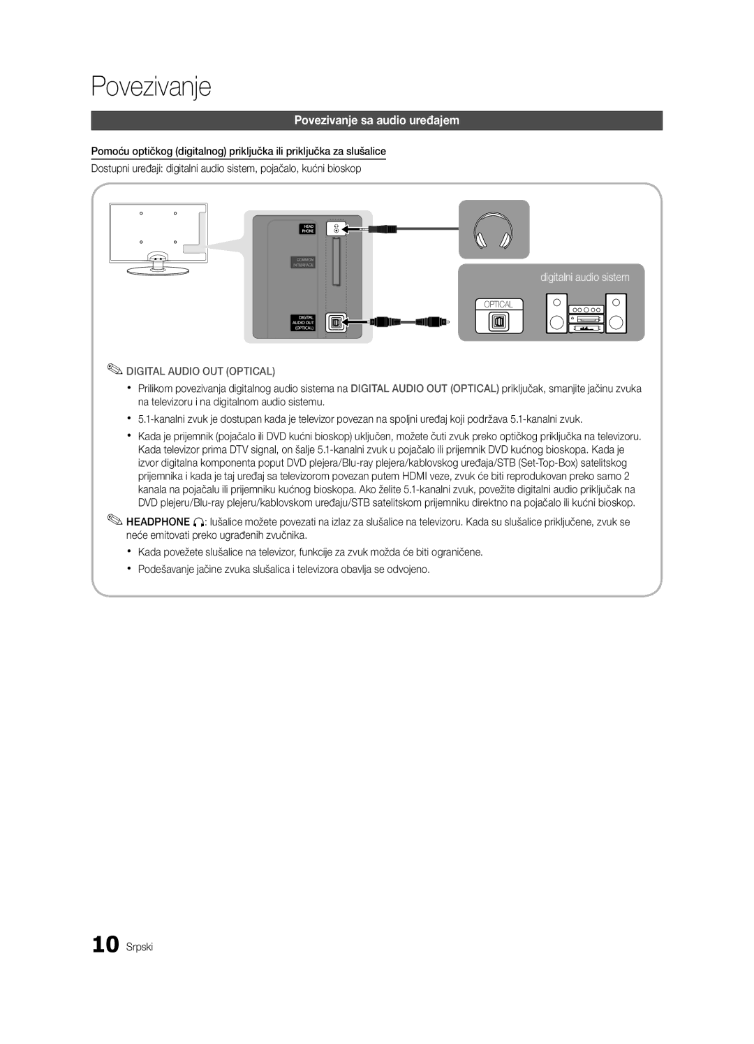 Samsung UE32C4000PWXZT, UE32C4000PWXXH, UE32C4000PWXXN, UE32C4000PWXZG, UE32C4000PWXXC manual Povezivanje sa audio uređajem 