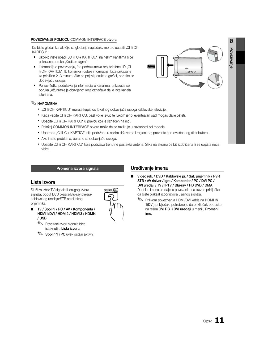 Samsung UE32C4000PWXXU, UE32C4000PWXXH, UE32C4000PWXXN manual Uređivanje imena, Lista izvora, Promena izvora signala 