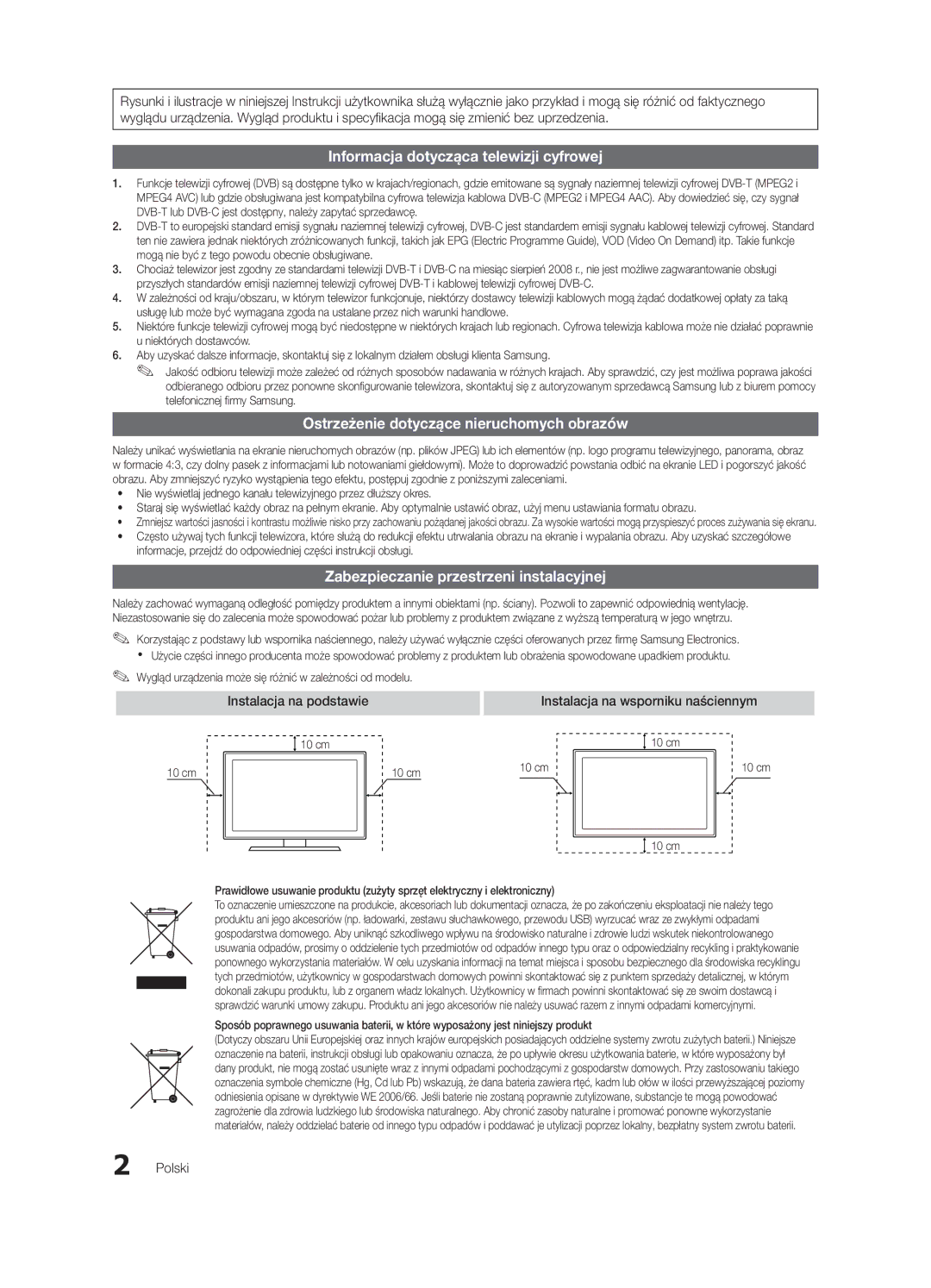 Samsung UE32C4000PWXZG, UE32C4000PWXXH, UE32C4000PWXXN, UE32C4000PWXXC manual Instalacja na wsporniku naściennym, Polski 