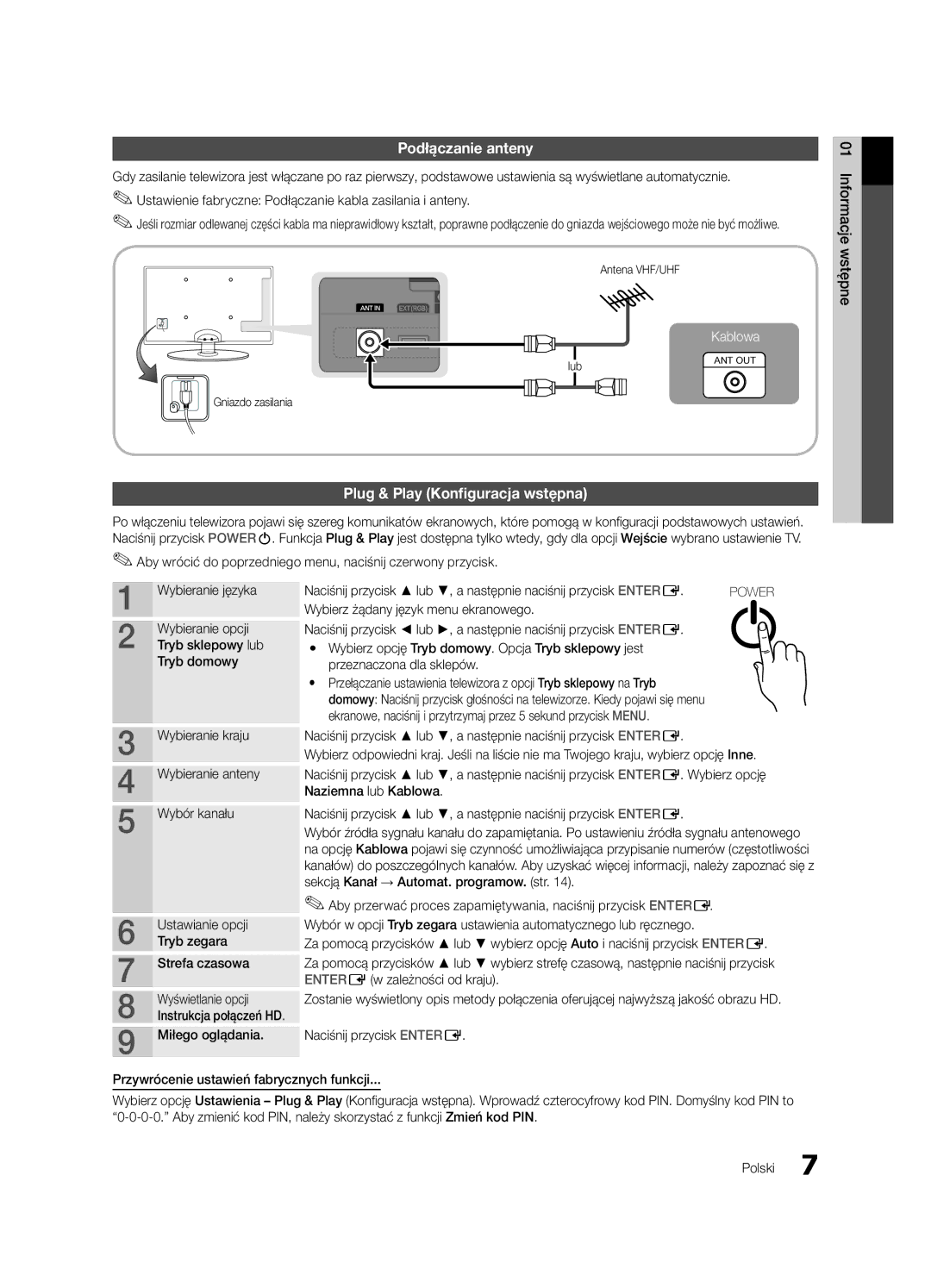 Samsung UE32C4000PWXXU, UE32C4000PWXXH manual Podłączanie anteny, Plug & Play Konfiguracja wstępna, Miłego oglądania 