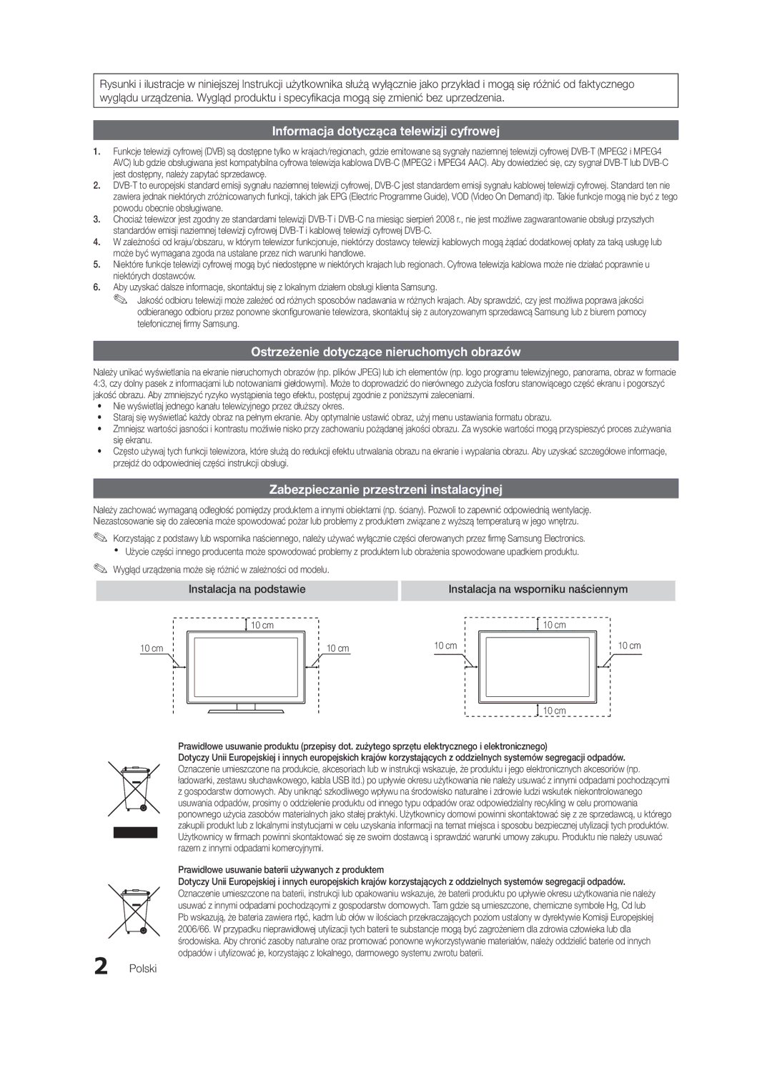 Samsung UE37C6500UWXXC, UE32C6500UWXXC manual Zabezpieczanie przestrzeni instalacyjnej, Instalacja na podstawie, Polski 