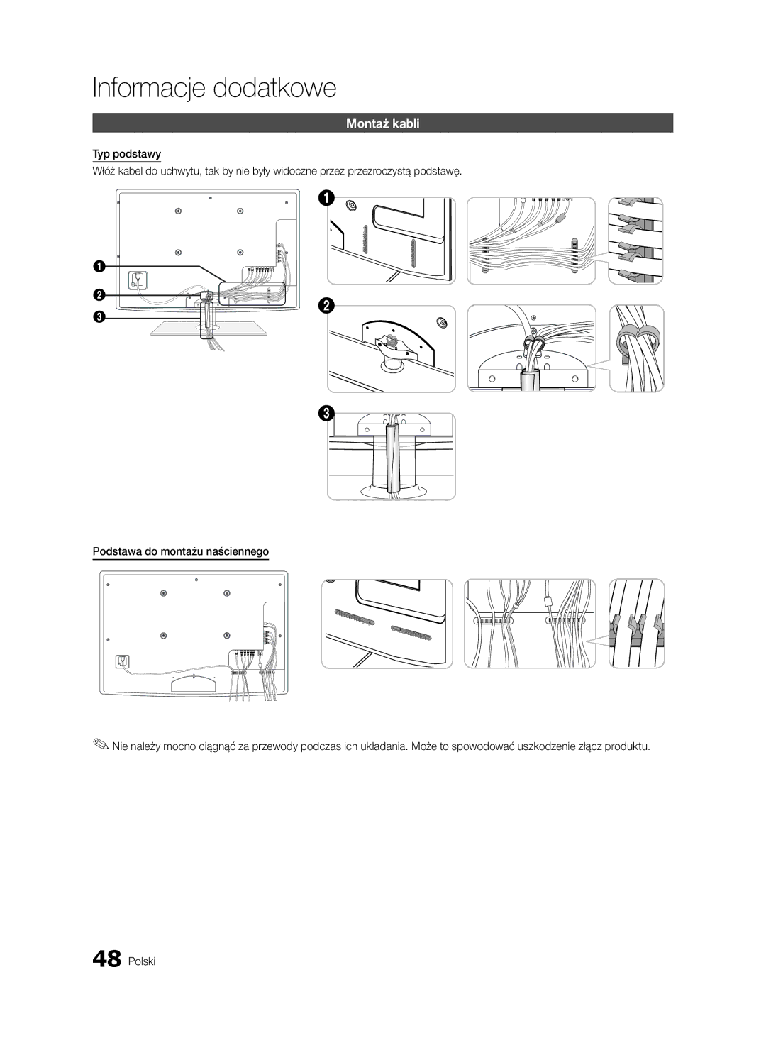 Samsung UE32C6500UWXXH, UE32C6500UWXXC, UE40C6500UWXXH, UE37C6530UWXXH, UE40C6530UWXXC, UE46C6540SWXXC manual Montaż kabli 