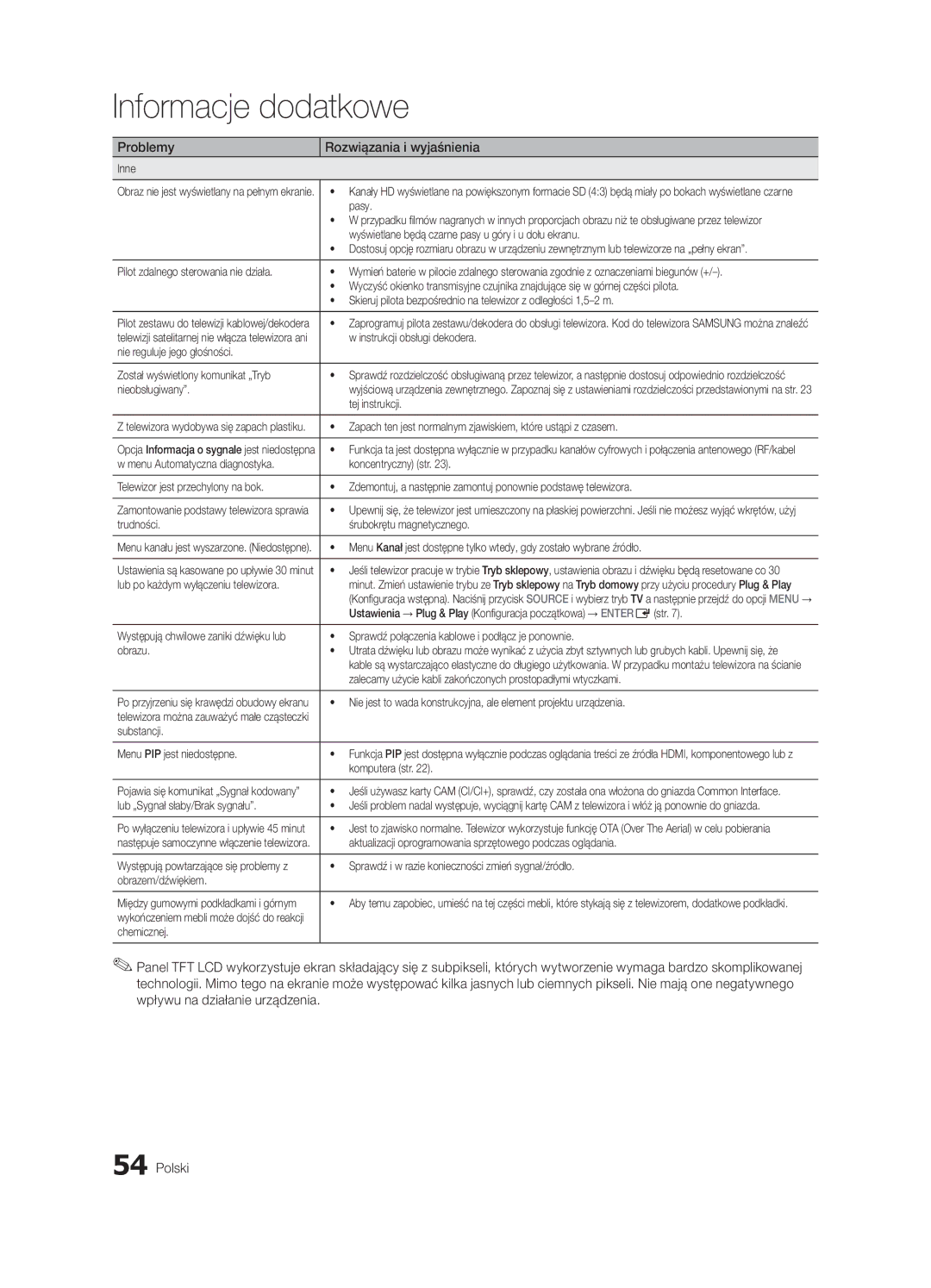 Samsung UE37C6540SWXXH manual Inne, Pasy, Wyświetlane będą czarne pasy u góry i u dołu ekranu, Instrukcji obsługi dekodera 