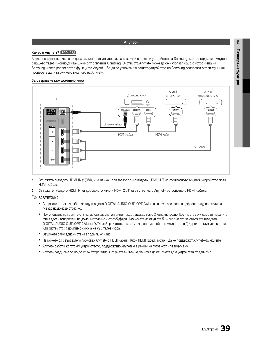 Samsung UE40C6500UWXXH Какво е Anynet+? t, Xx Свържете само една система за домашно кино, Домашно кино, Hdmi Кабел 