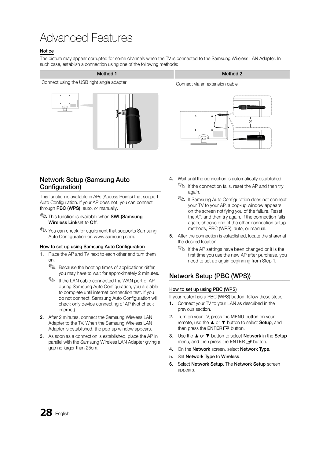 Samsung UE37C6500UWXXC, UE32C6500UWXXC manual Network Setup Samsung Auto Configuration, Network Setup PBC WPS, Again 