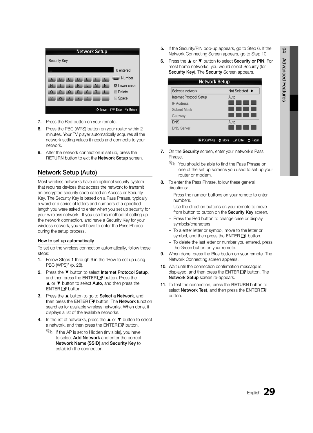 Samsung UE32C6540SWXXC manual Or button to select Auto, and then press the ENTEREbutton, Security Key Entered ~9 Number 