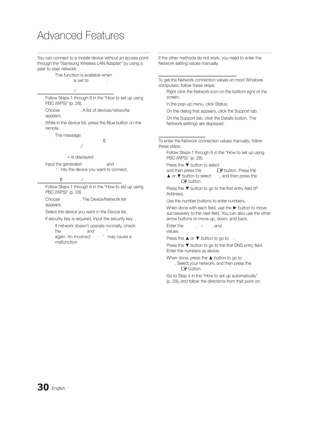 Samsung UE32C6500UWXXC, UE40C6500UWXXH, UE37C6530UWXXH, UE40C6530UWXXC manual Network Setup Ad-Hoc, Network Setup Manual 