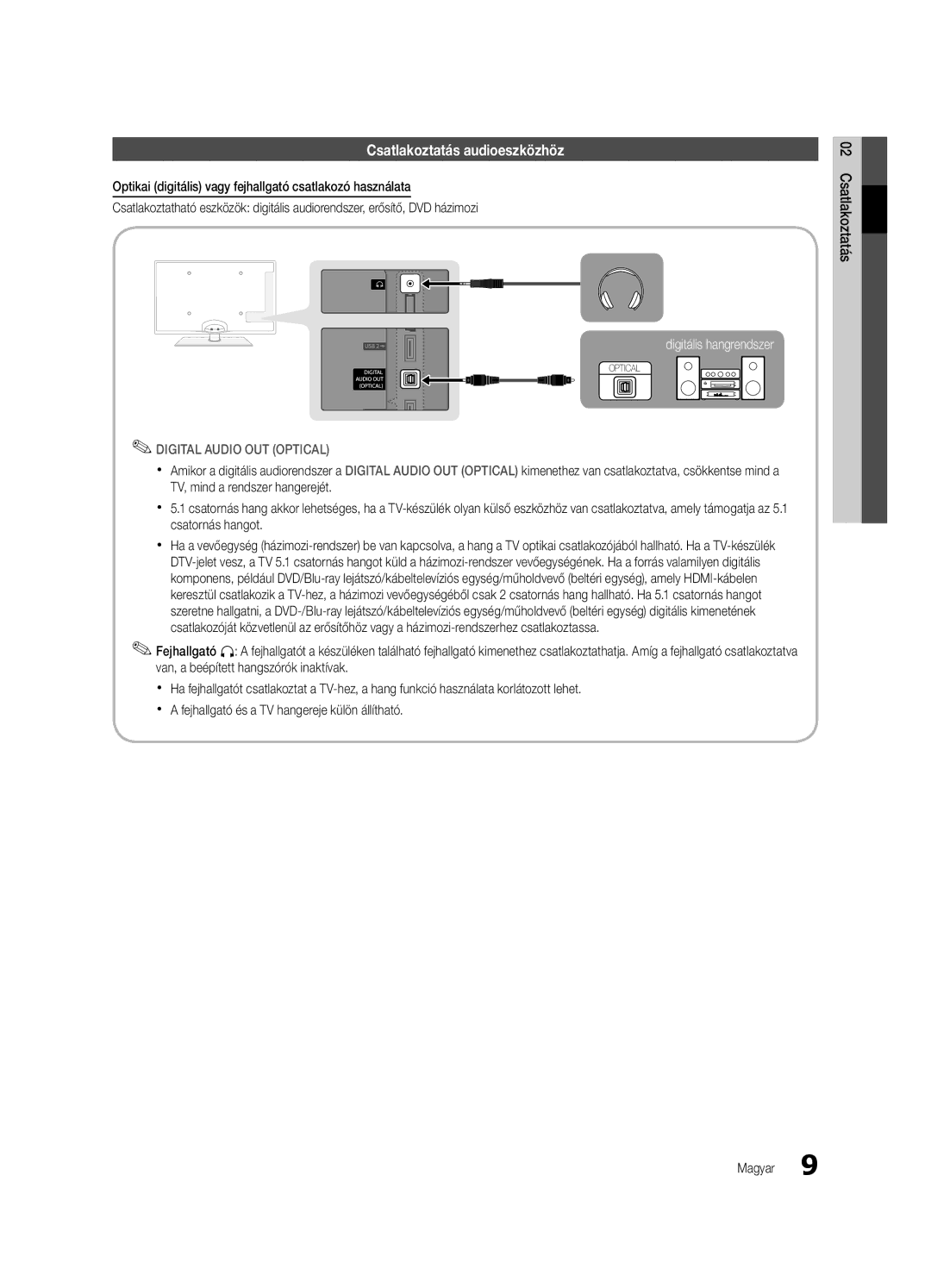 Samsung UE40C6540SWXXC, UE32C6500UWXXC, UE40C6500UWXXH, UE37C6530UWXXH, UE40C6530UWXXC manual Csatlakoztatás audioeszközhöz 