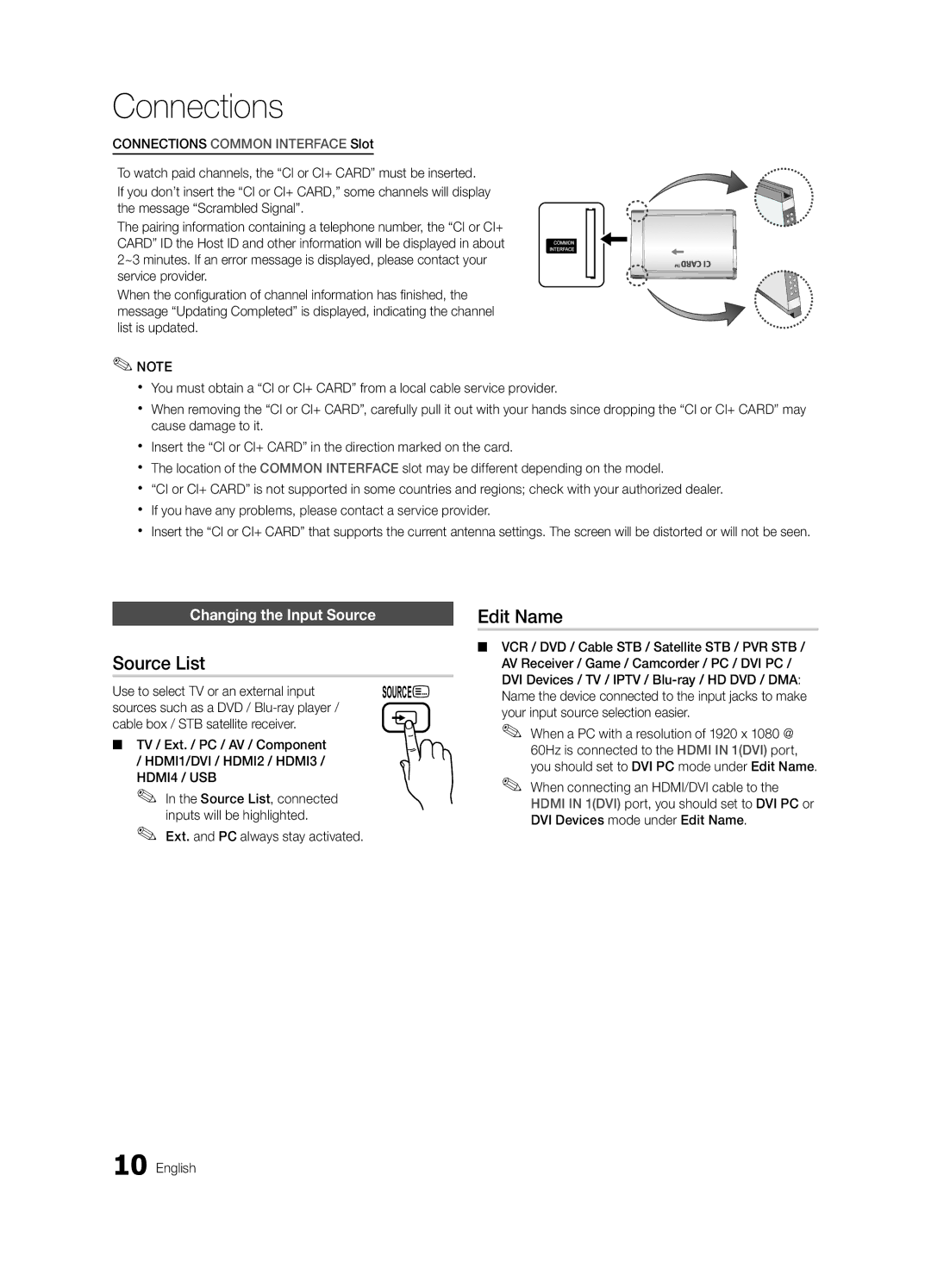 Samsung UE32C6715USXXE manual Source List, Edit Name, Changing the Input Source, Use to select TV or an external input 